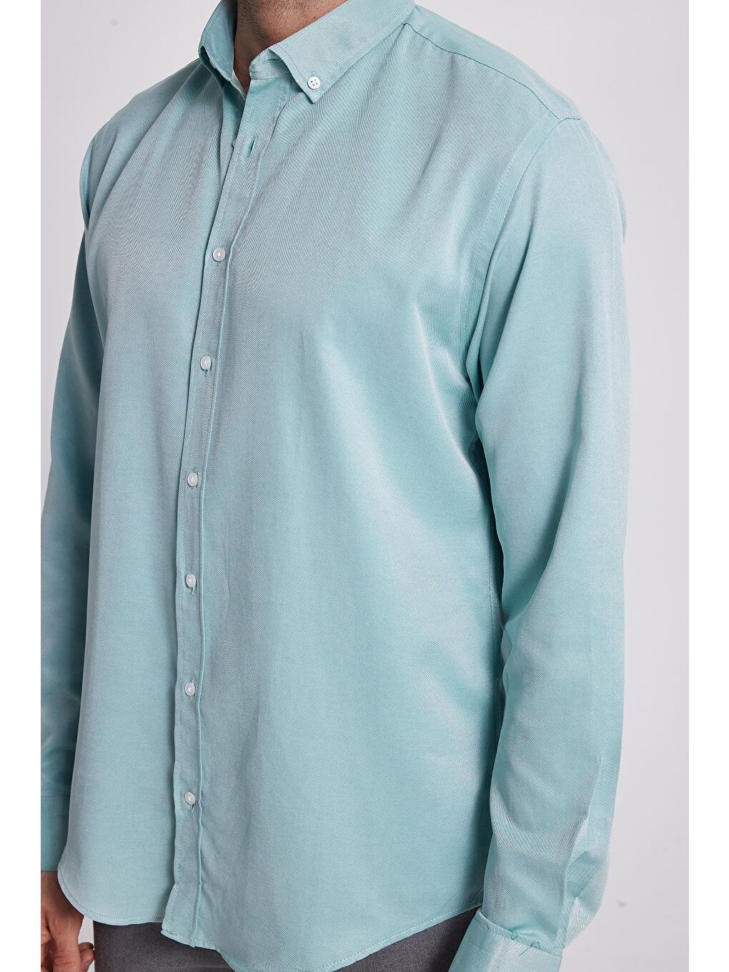 Erkek Slim Fit Dar Kesim Pamuklu Kolay Ütü Yeşil Düğmeli Yaka Gömlek-2