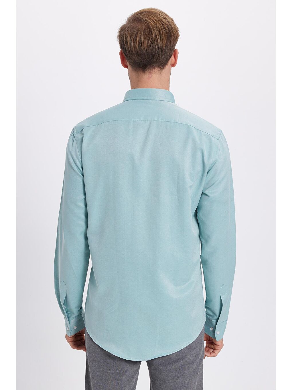 Erkek Slim Fit Dar Kesim Pamuklu Kolay Ütü Yeşil Düğmeli Yaka Gömlek-6