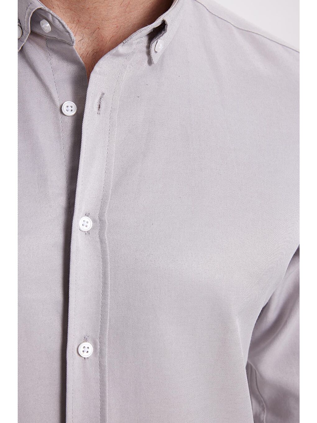 Erkek Slim Fit Dar Kesim Pamuklu Kolay Ütü Gri Düğmeli Yaka Gömlek-5