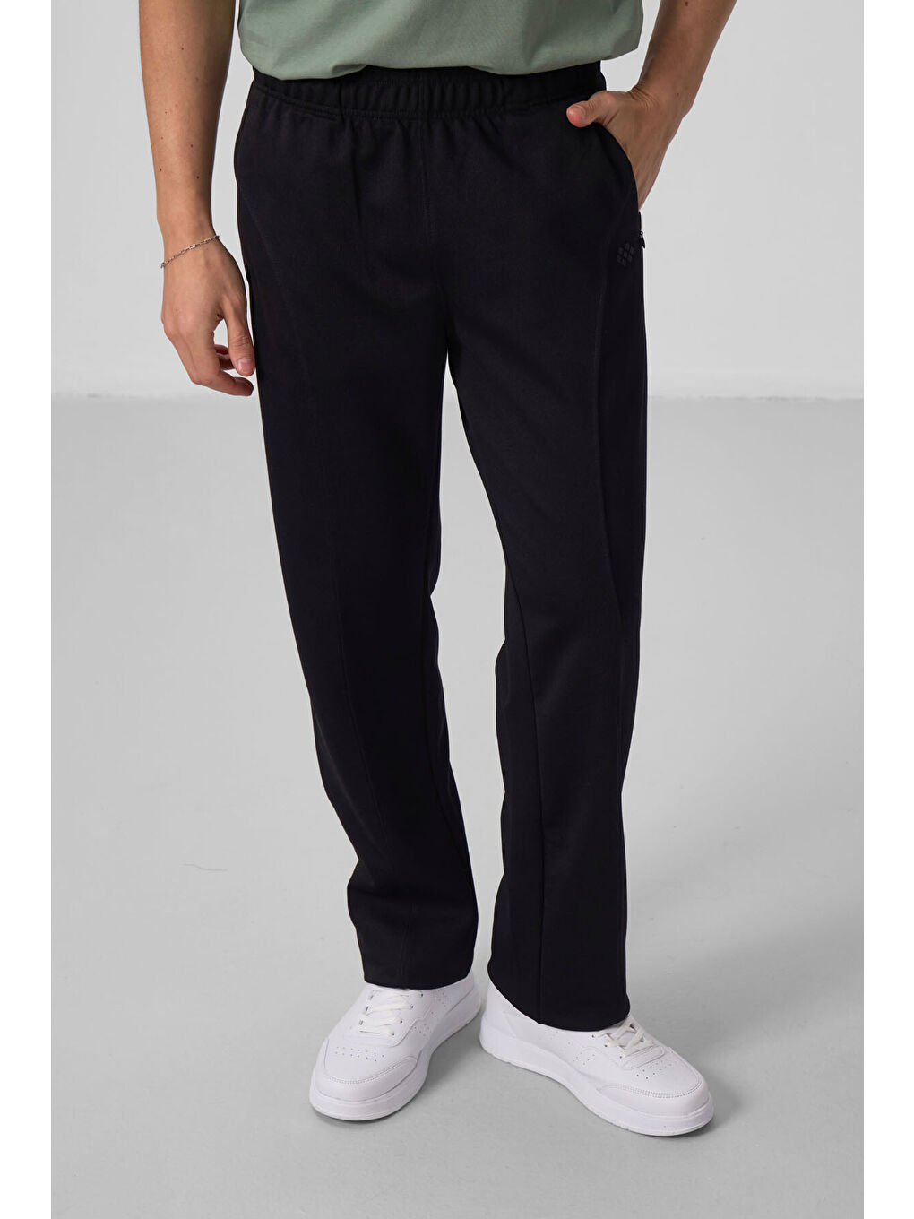 Siyah Yüzeyi Dokulu Standart Fit Palazzo  Erkek Pantolon - 82171-2