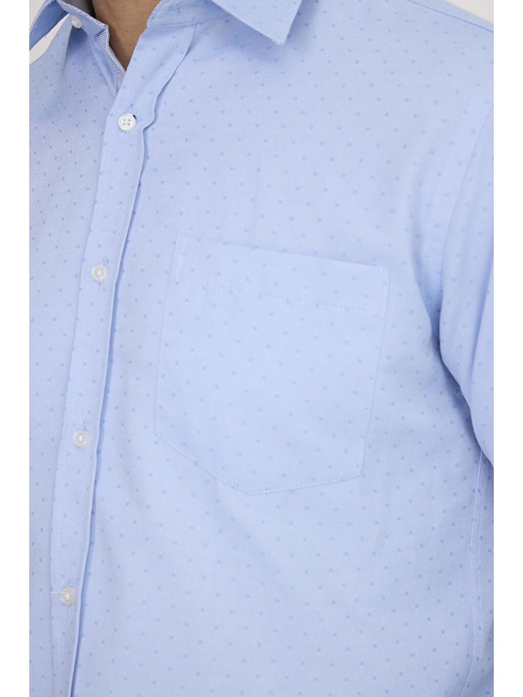 Erkek Regular Fit Klasik Kesim Spor Yaka Armürlü Oxford Garnili Mavi Gömlek-2