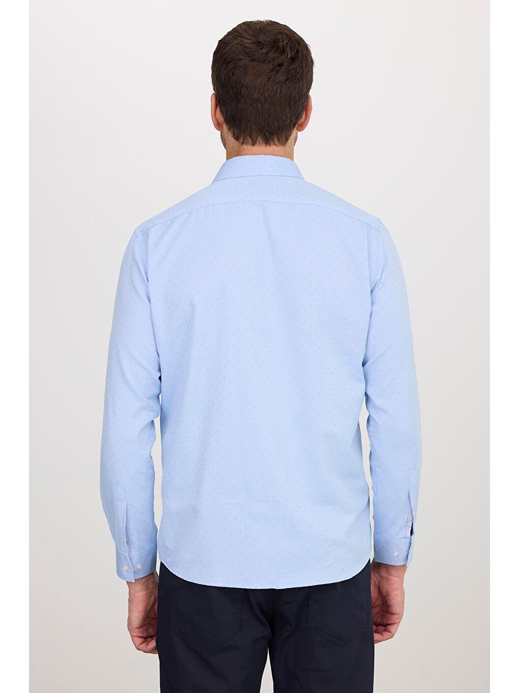 Erkek Regular Fit Klasik Kesim Spor Yaka Armürlü Oxford Garnili Mavi Gömlek-6