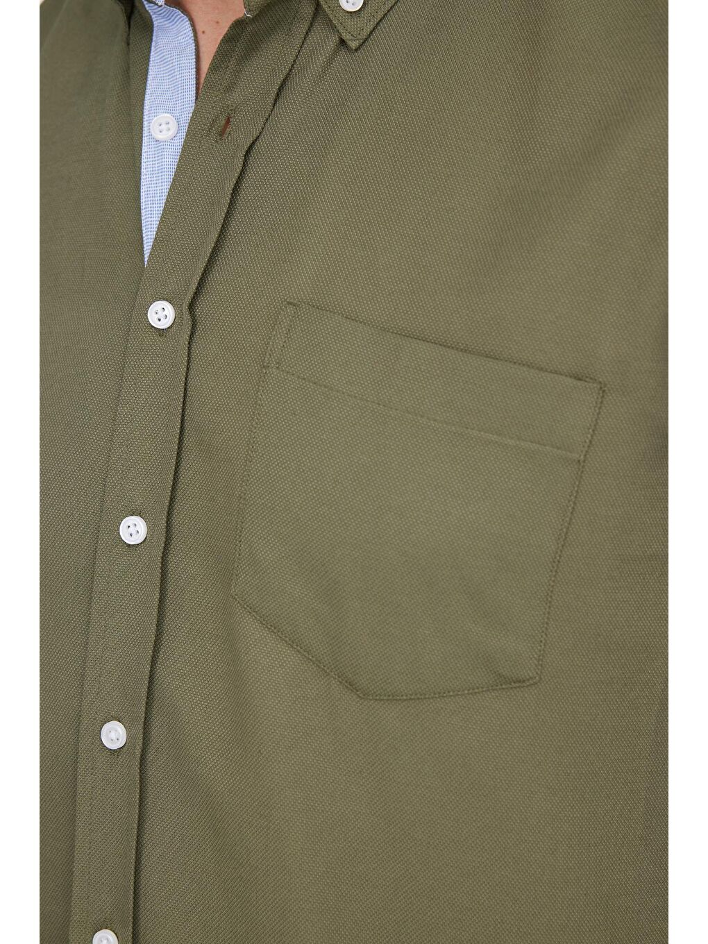 Erkek Regular Fit Klasik Kesim Düğmeli Yaka Pamuklu Kolay Ütü Oxford Düz Haki Gömlek-2