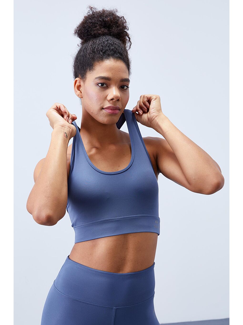 Petrol Yüksek Bel Toparlayıcı Çapraz Sırt Detaylı Slim Fit Kadın Tayt Takım - 95283-1