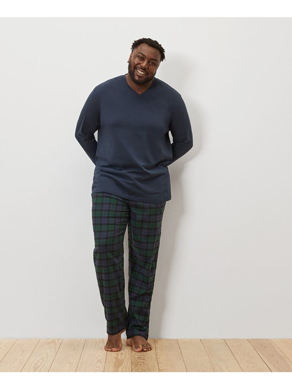 Erkek Pijama Takımı Flanel, Mavi/Kareli