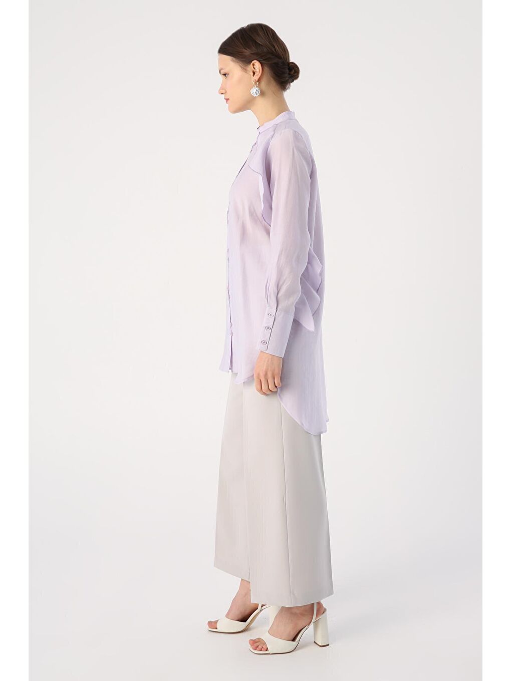 Açık Lila Volan Detaylı Gömlek Tunik-2