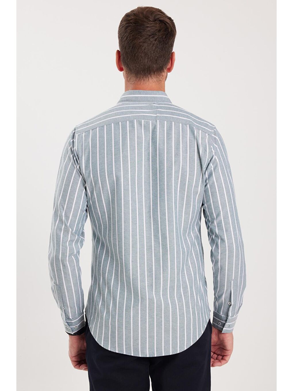 Karışık Slim Fit Uzun Kollu Çizgili Yaka Düğmeli Erkek Gömlek-6