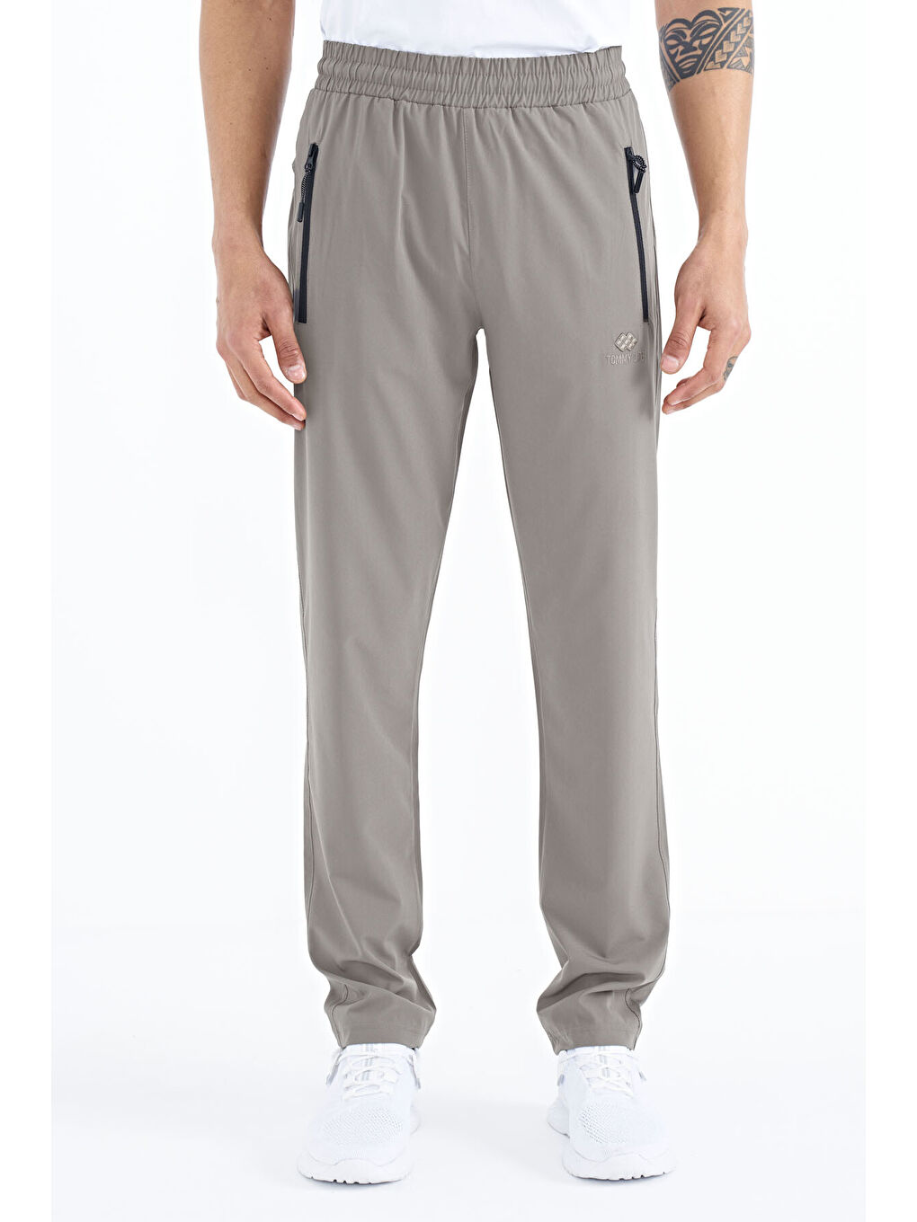 Bej Taş Erkek Fermuarlı Üç Cepli Standart Kalıp Klasik Paça Eşofman Alt - 84768