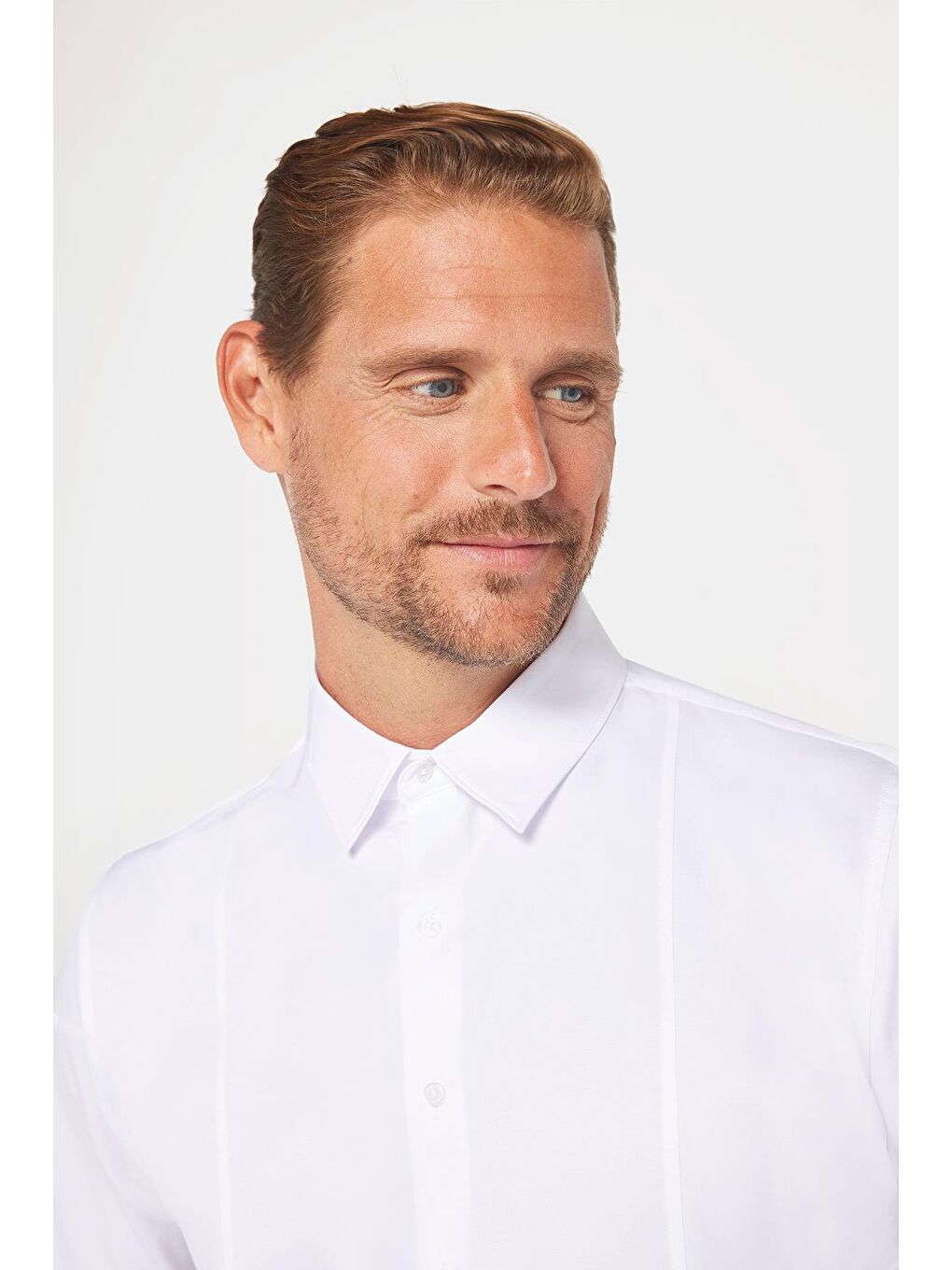 Erkek Slim Fit Dar Kesim Uzun Kollu Pamuklu Düz Beyaz Spor Yaka Gömlek-2