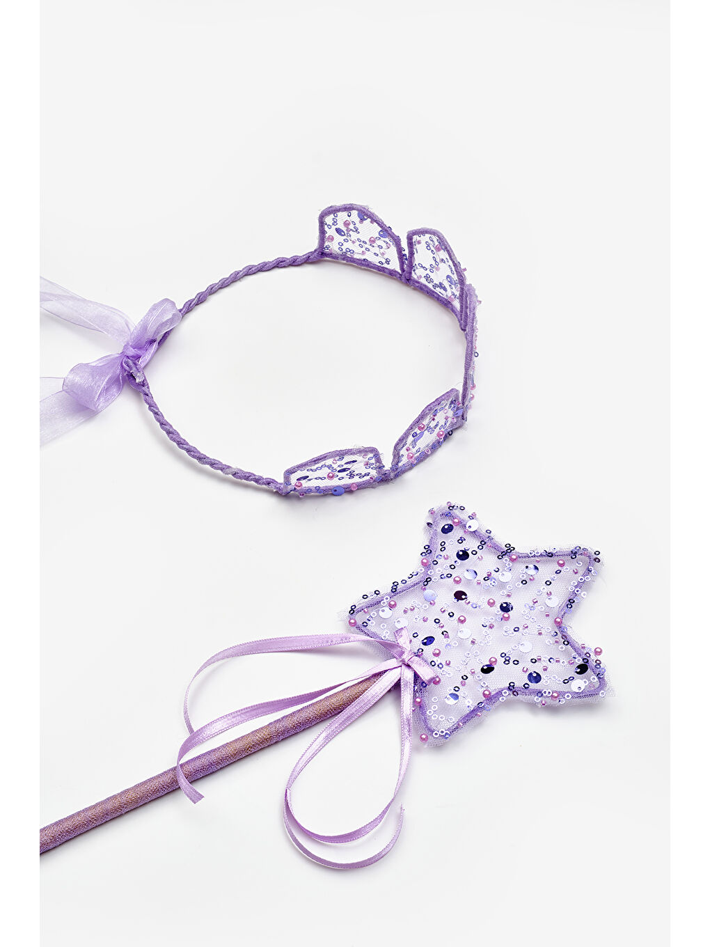 Lila Pullu Boncuklu 3'lü Kelebek Kanat Asa Taç Set-5