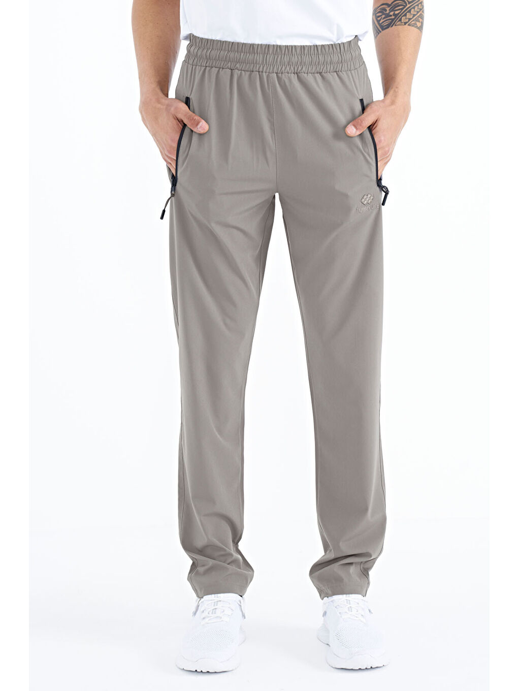 Bej Taş Erkek Fermuarlı Üç Cepli Standart Kalıp Klasik Paça Eşofman Alt - 84768-2