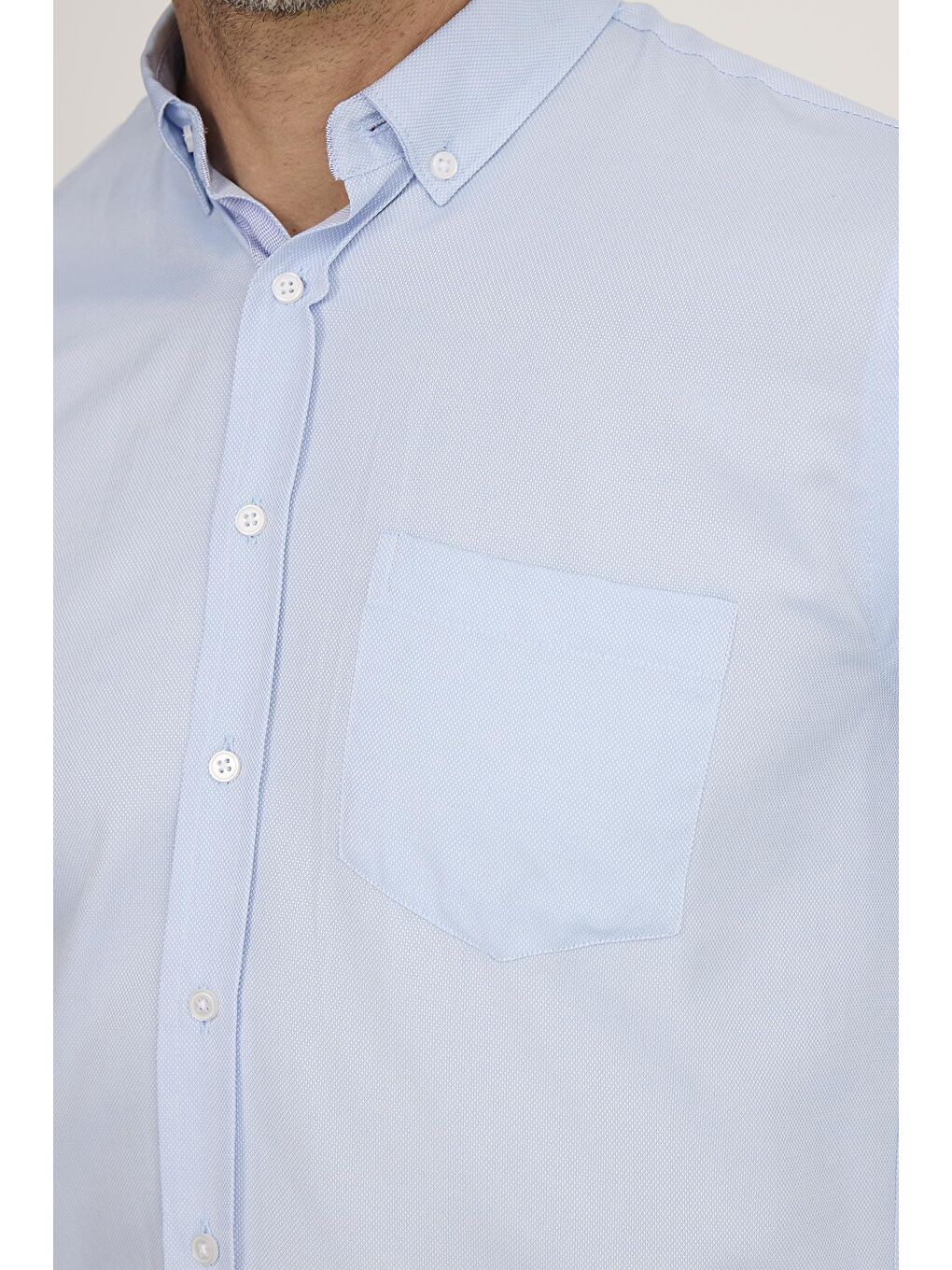 Erkek Regular Fit Klasik Kesim Düğmeli Yaka Pamuklu Kolay Ütü Oxford Düz Mavi Gömlek-2