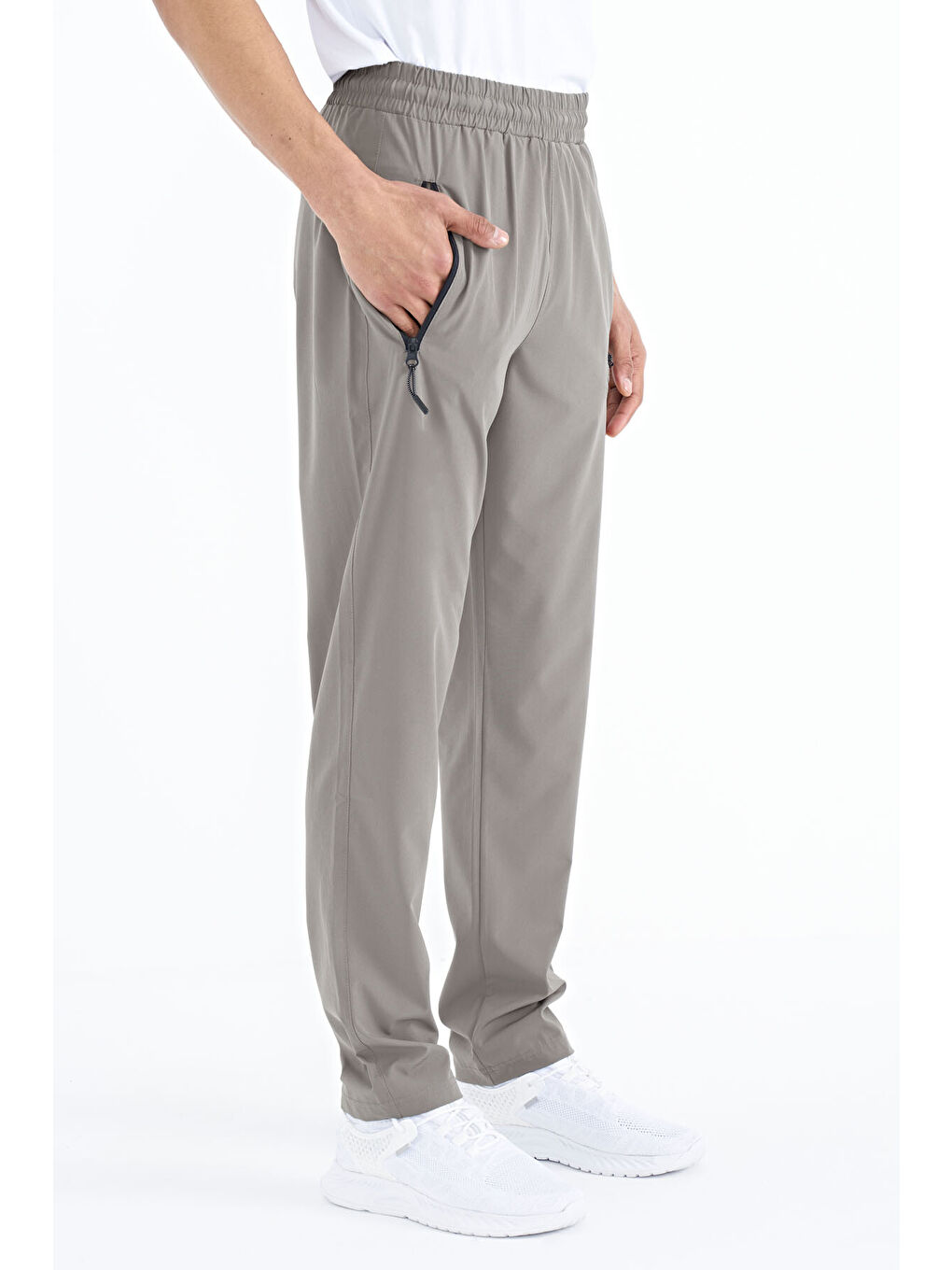 Bej Taş Erkek Fermuarlı Üç Cepli Standart Kalıp Klasik Paça Eşofman Alt - 84768-3