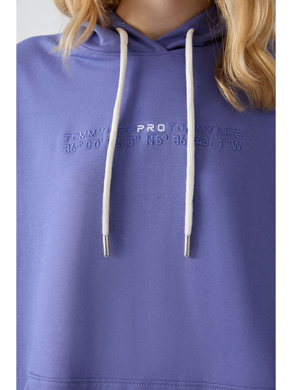 Mavi Eflatun Kapüşonlu Kanguru Cep Oversize Lastik Paça Kadın Eşofman Takımı - 95288-3