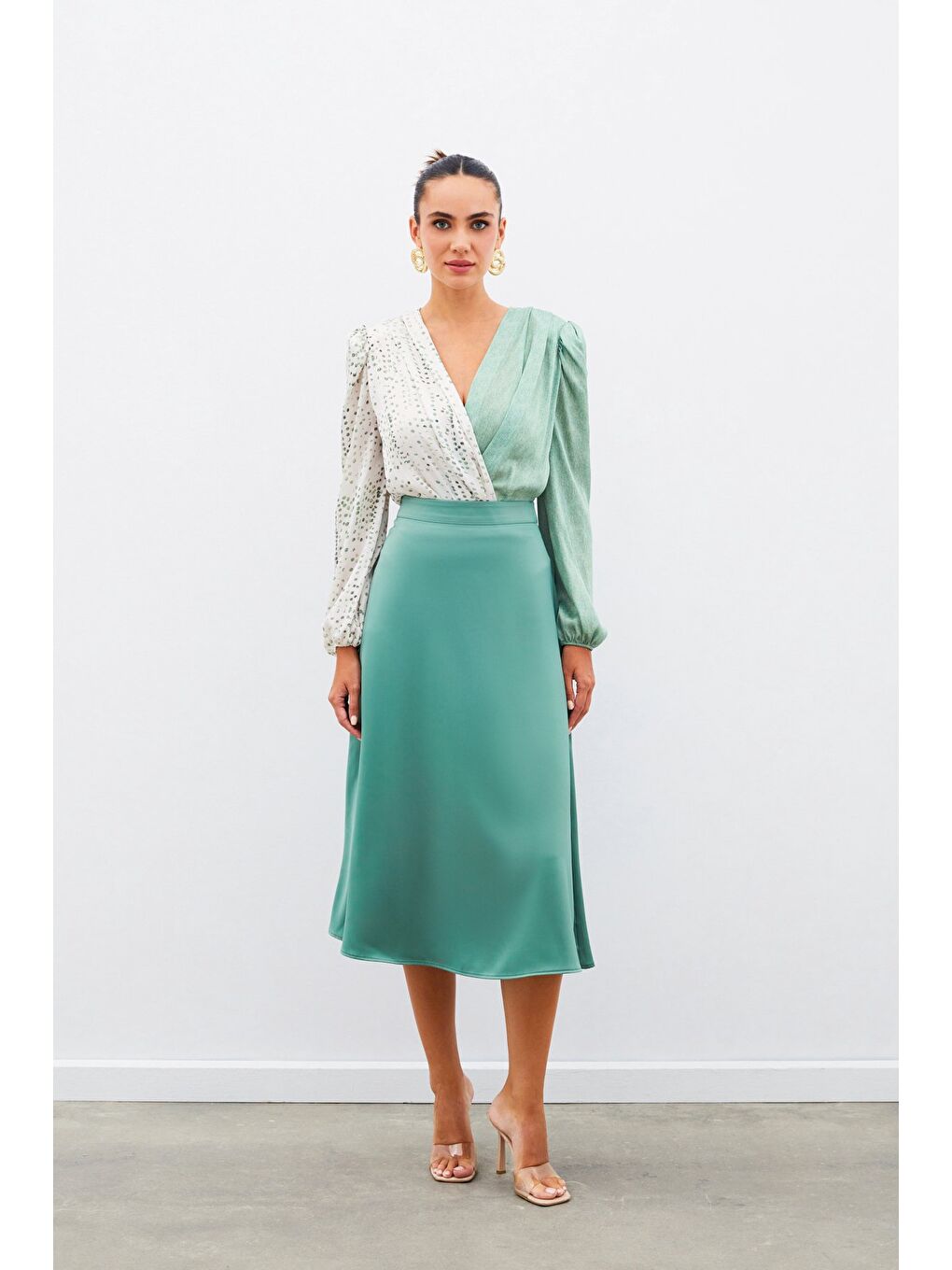 Midi Boy Saten Etek - Haki-1