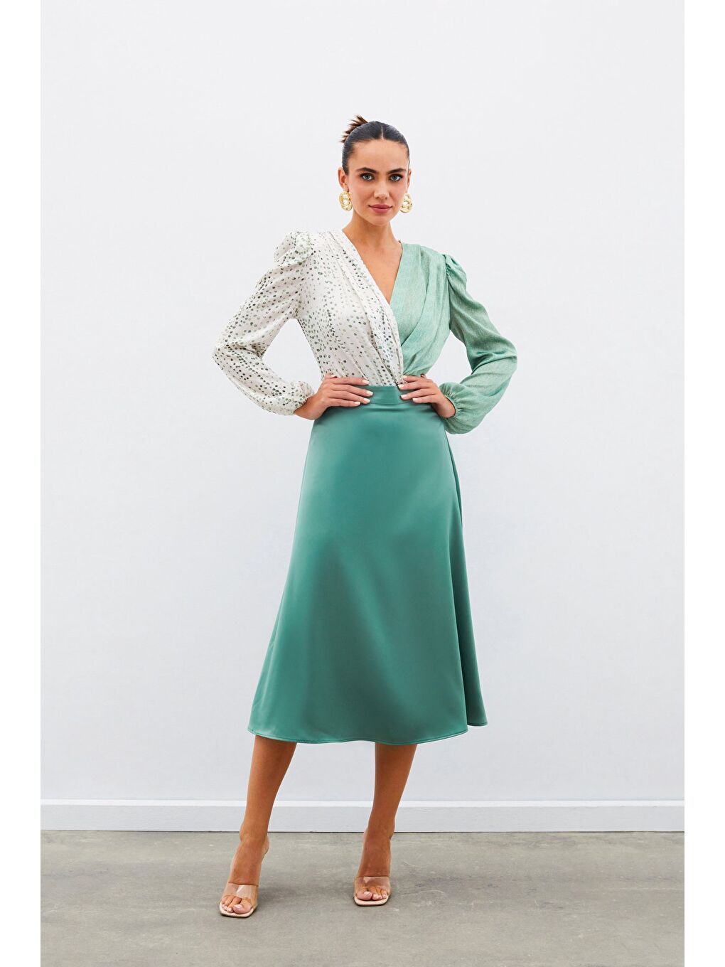 Midi Boy Saten Etek - Haki-2