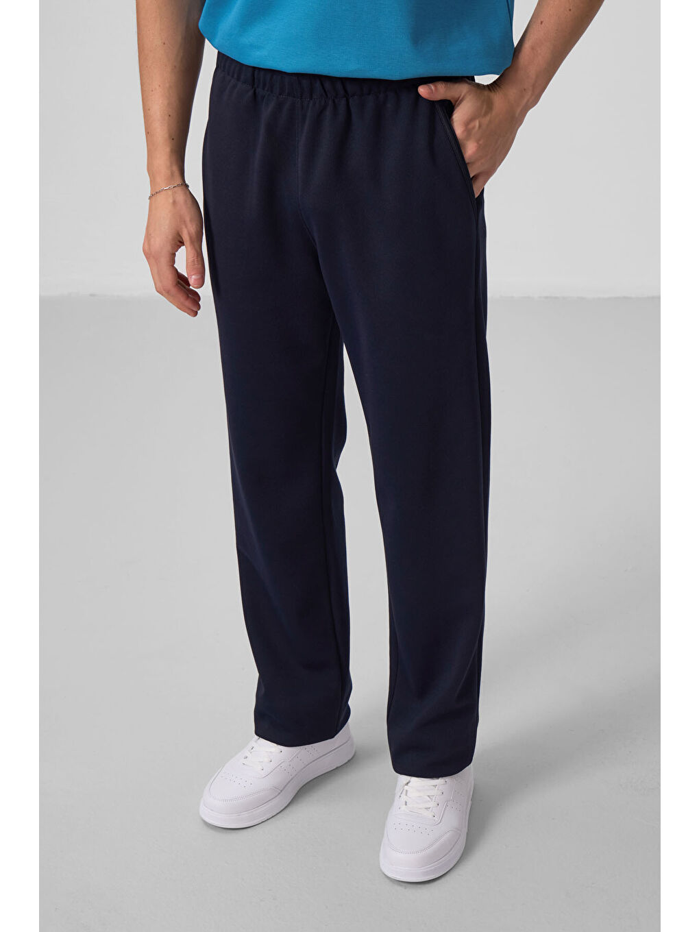 Lacivert Yüzeyi Dokulu Rahat Form Palazzo  Erkek Pantolon - 82164-1