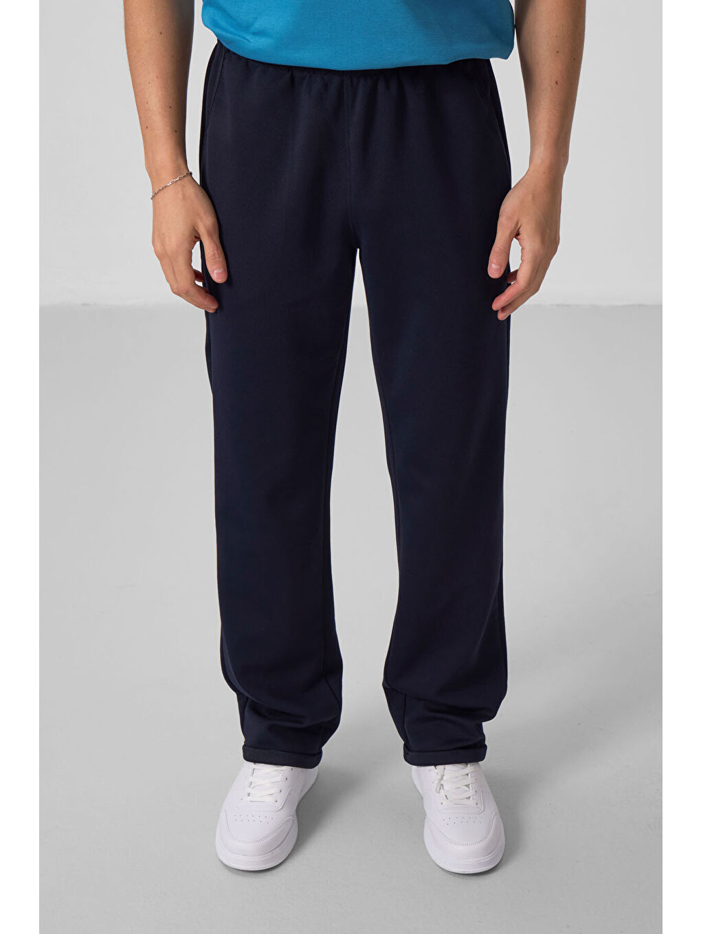 Lacivert Yüzeyi Dokulu Rahat Form Palazzo  Erkek Pantolon - 82164-3