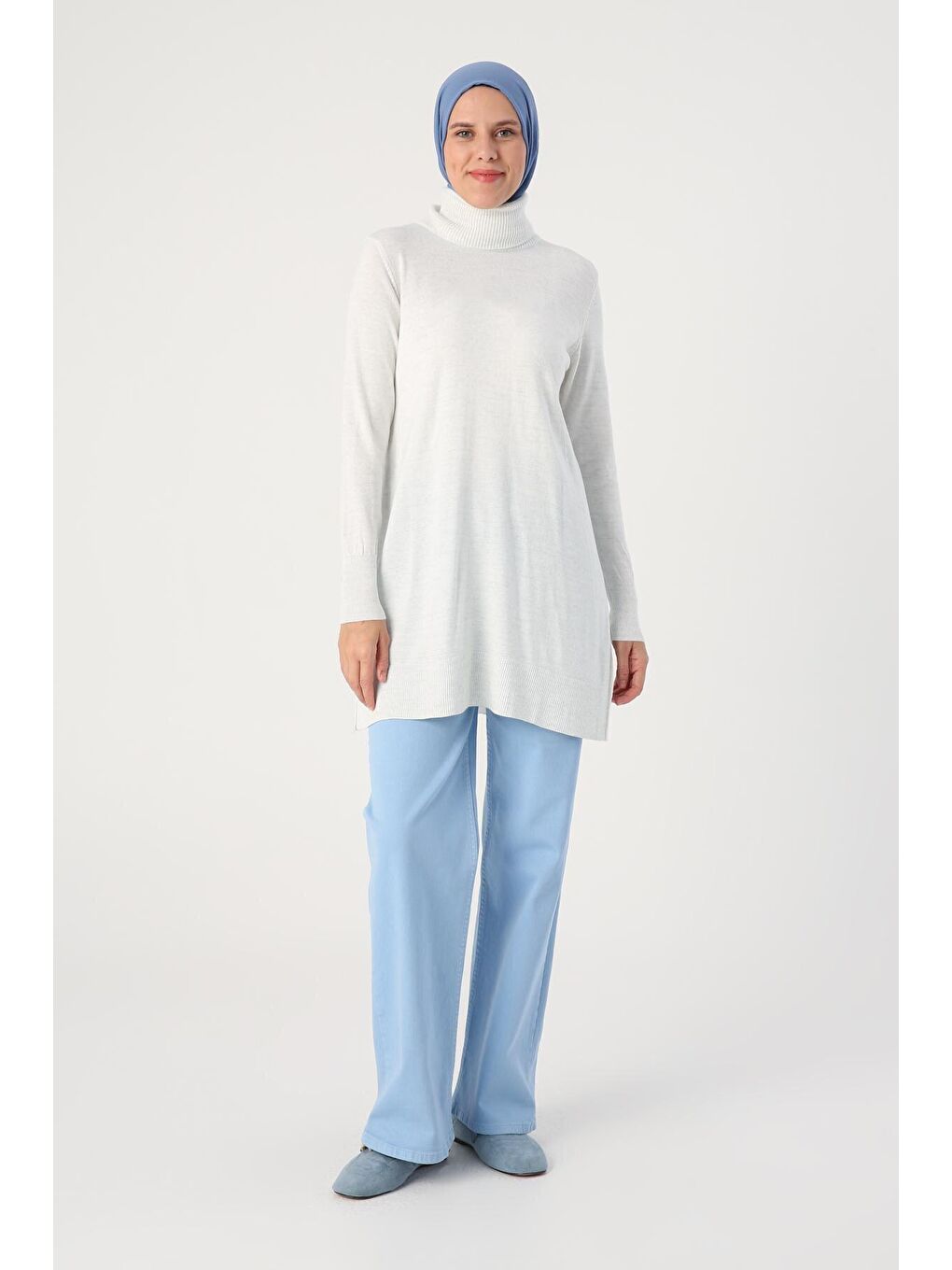 Açık Gri Balıkçı Yaka Triko Tunik-1