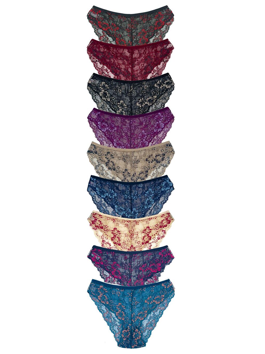 Karışık Çift Renk Dantel Yüksek Bel Kadın Külot 9'lu