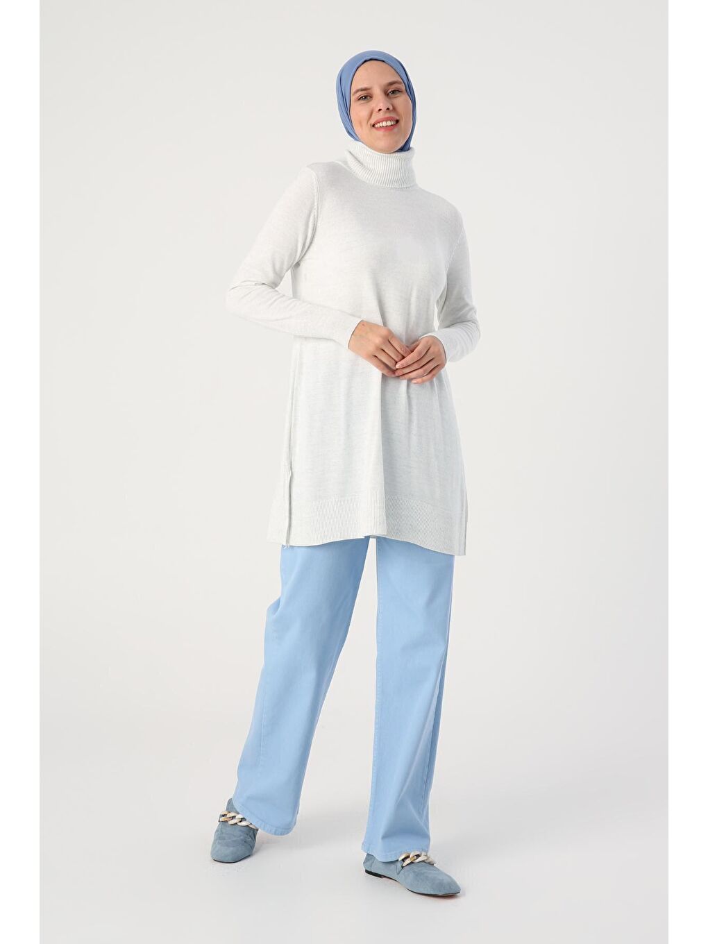 Açık Gri Balıkçı Yaka Triko Tunik-2