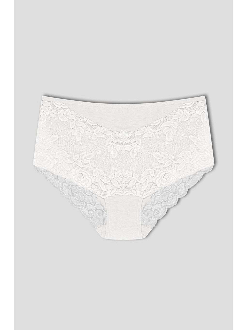 Ekru Önü ve Paçası Dantel Detaylı Büyük Beden Kadın Külot