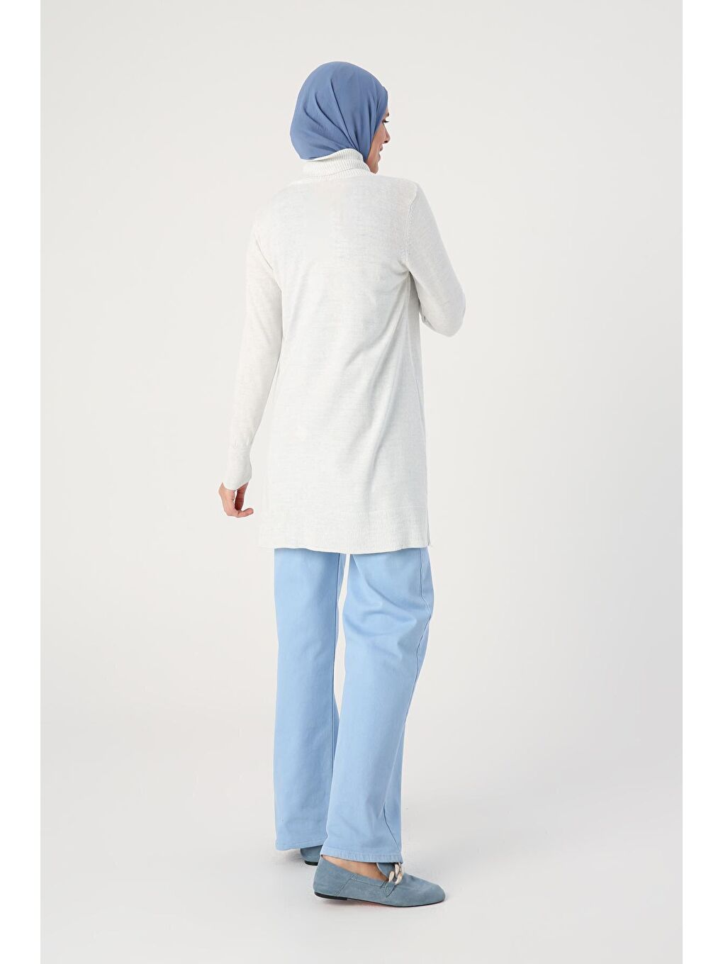 Açık Gri Balıkçı Yaka Triko Tunik-3