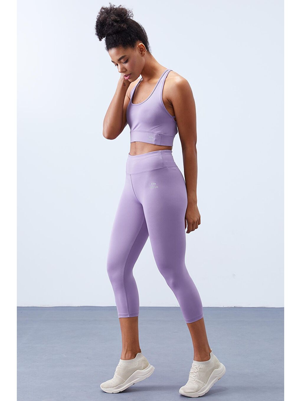 Mor Eflatun Yüksek Bel Toparlayıcı Çapraz Sırt Detaylı Slim Fit Kadın Tayt Takım - 95283