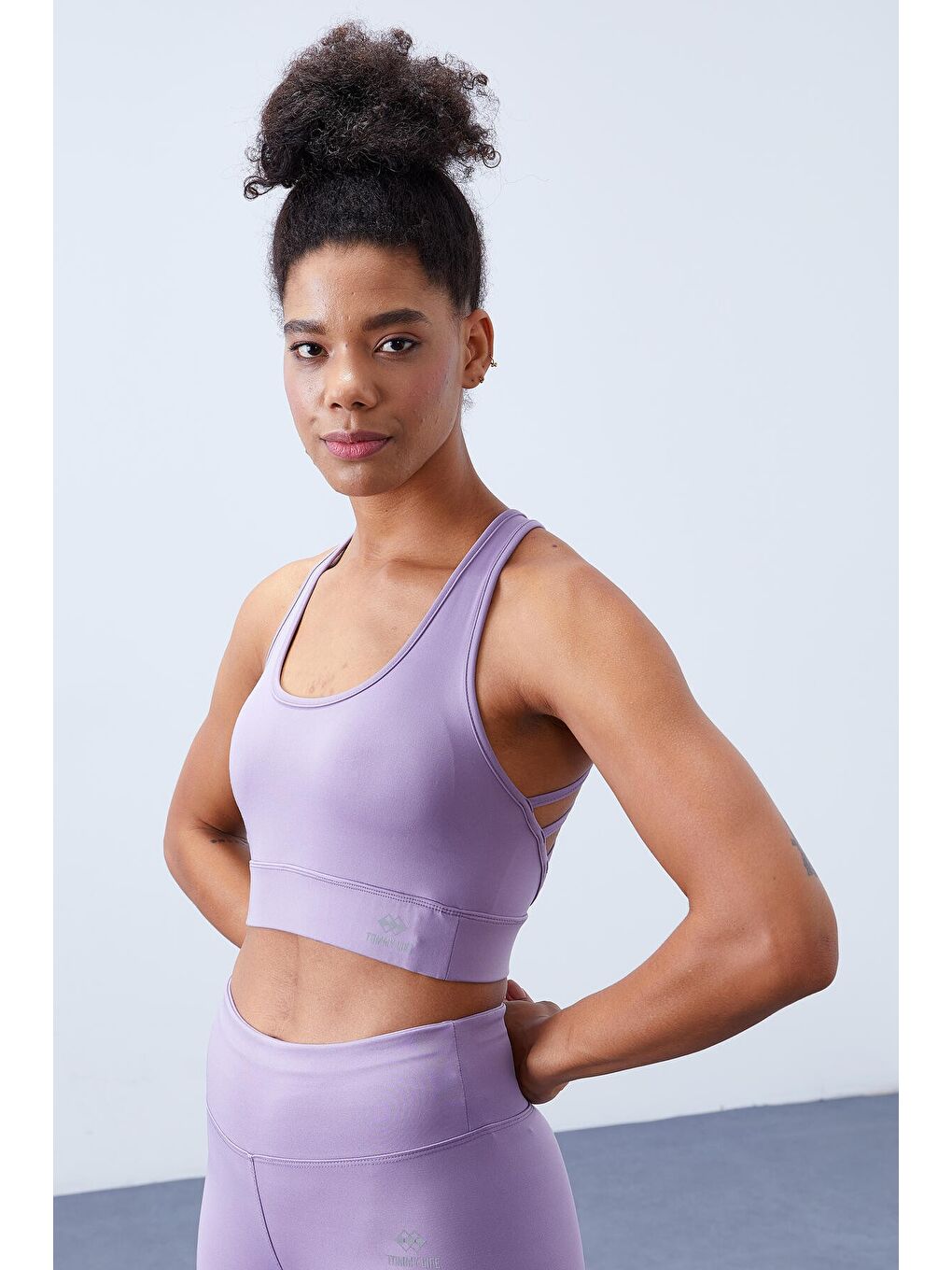 Mor Eflatun Yüksek Bel Toparlayıcı Çapraz Sırt Detaylı Slim Fit Kadın Tayt Takım - 95283-1