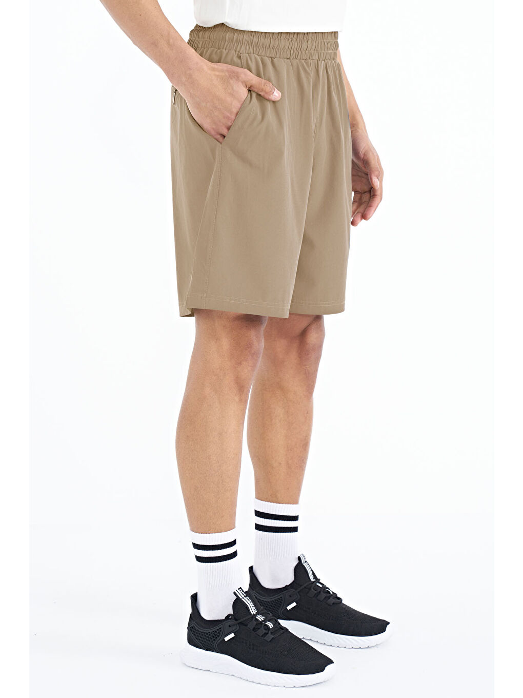 Bej Yan Cep Detaylı Lastikli Erkek Şort - 81238-2