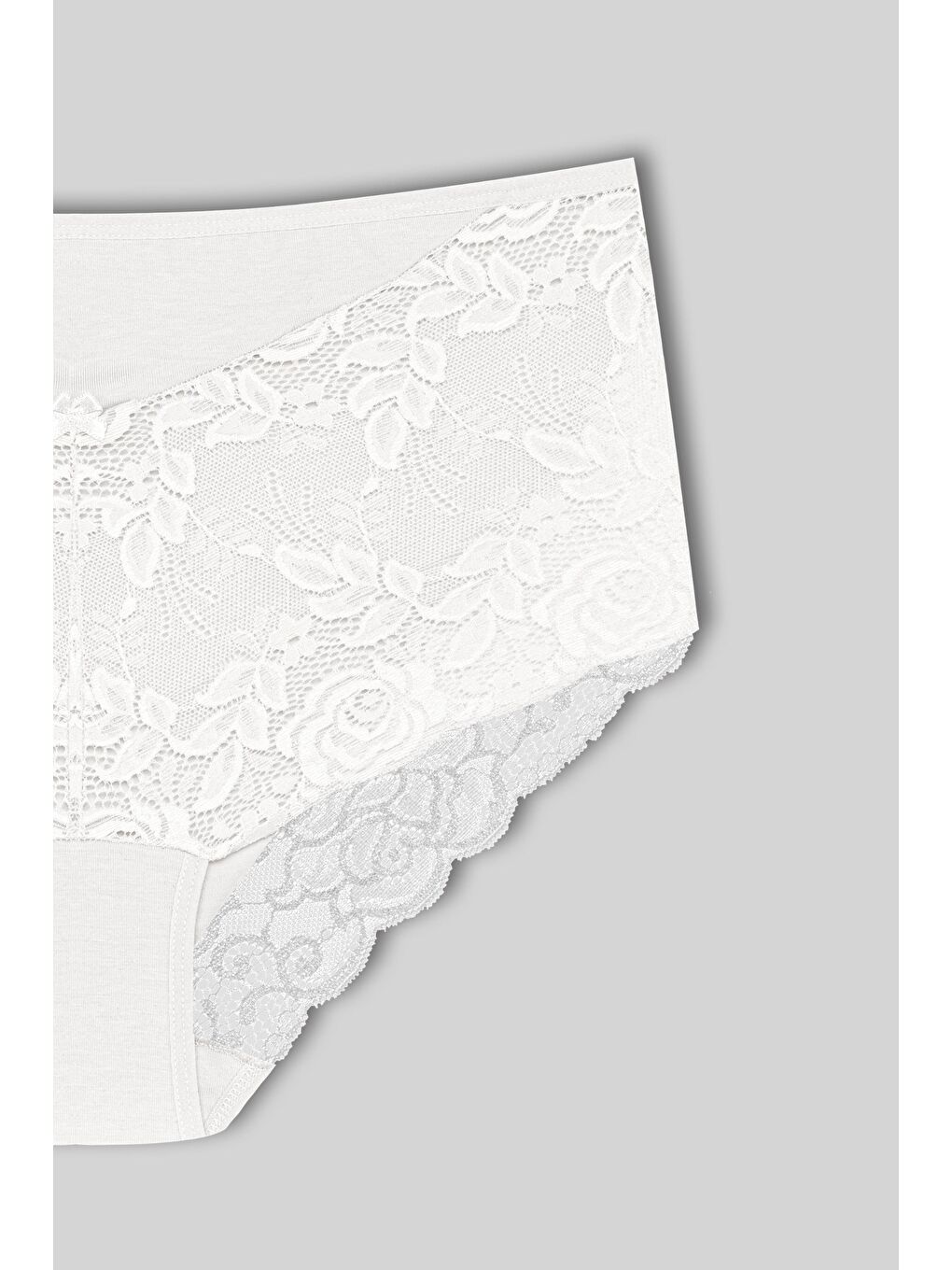 Ekru Önü ve Paçası Dantel Detaylı Büyük Beden Kadın Külot-2