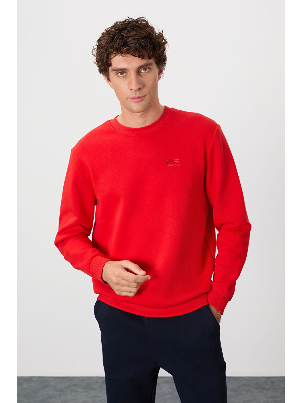 Kırmızı Omar Fiesta Bisiklet Yaka Şardonlu Basic Erkek Sweatshirt - 88137-3