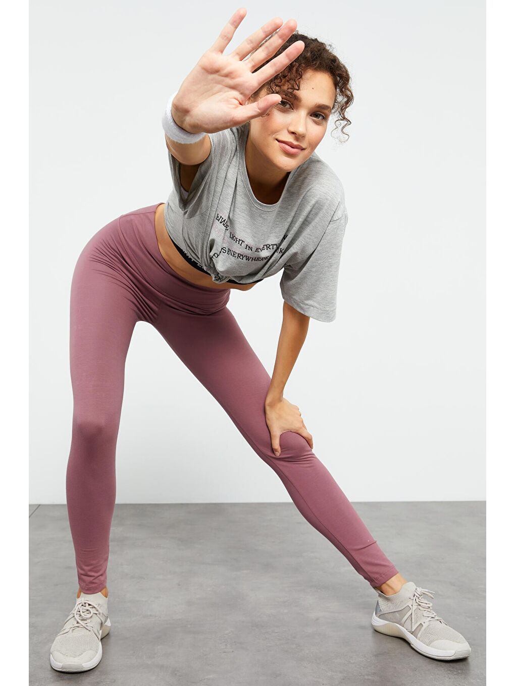 Pembe Gül Kurusu Yüksek Bel Toparlayıcı Slim Fit Dar Paça Kadın Tayt - 94011