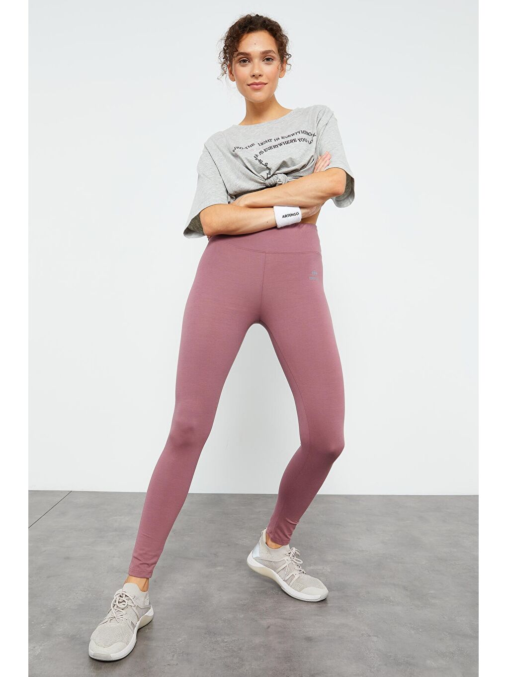 Pembe Gül Kurusu Yüksek Bel Toparlayıcı Slim Fit Dar Paça Kadın Tayt - 94011-2