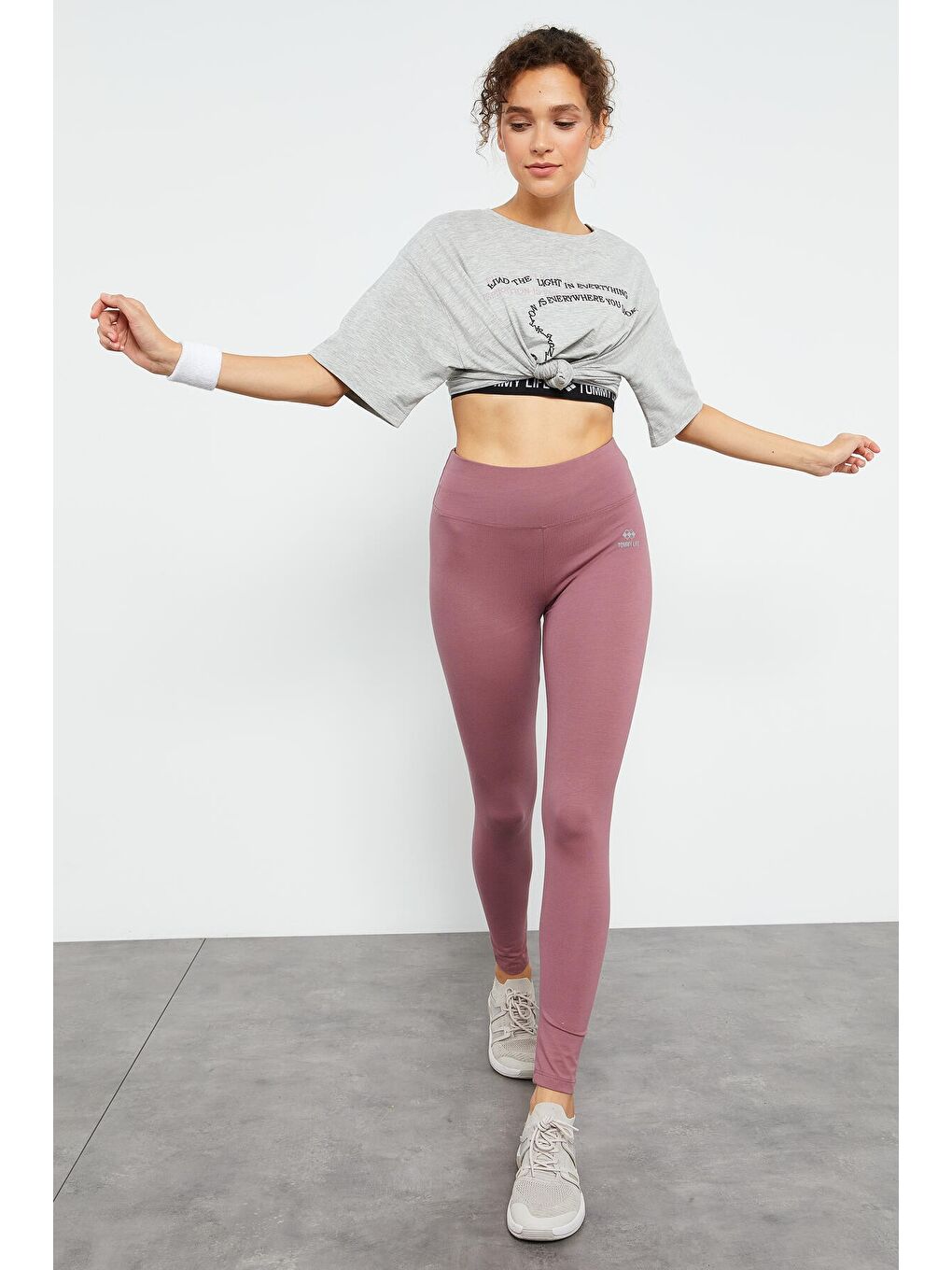 Pembe Gül Kurusu Yüksek Bel Toparlayıcı Slim Fit Dar Paça Kadın Tayt - 94011-4