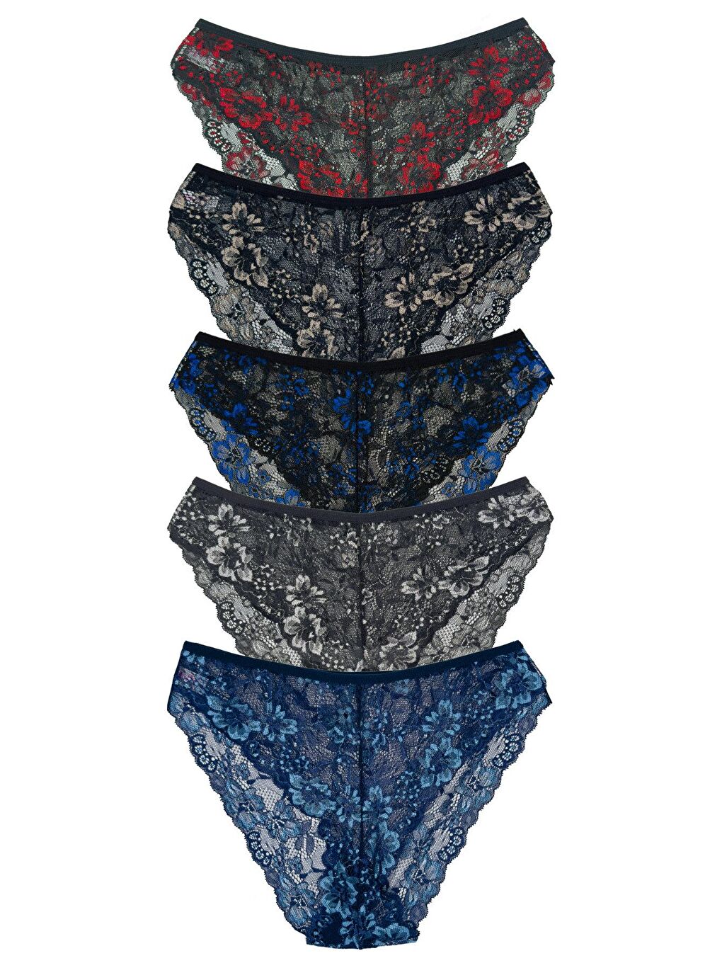 Lacivert Çift Renk Dantel Yüksek Bel Kadın Külot 5’li