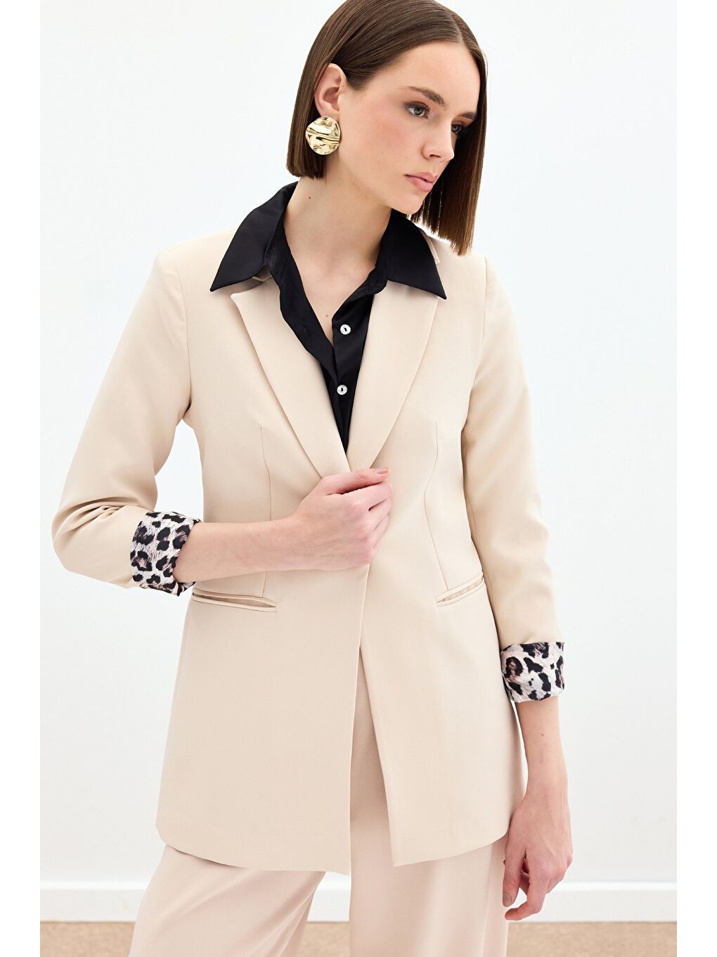 Mono Yaka Klasik Ceket - Bej-1