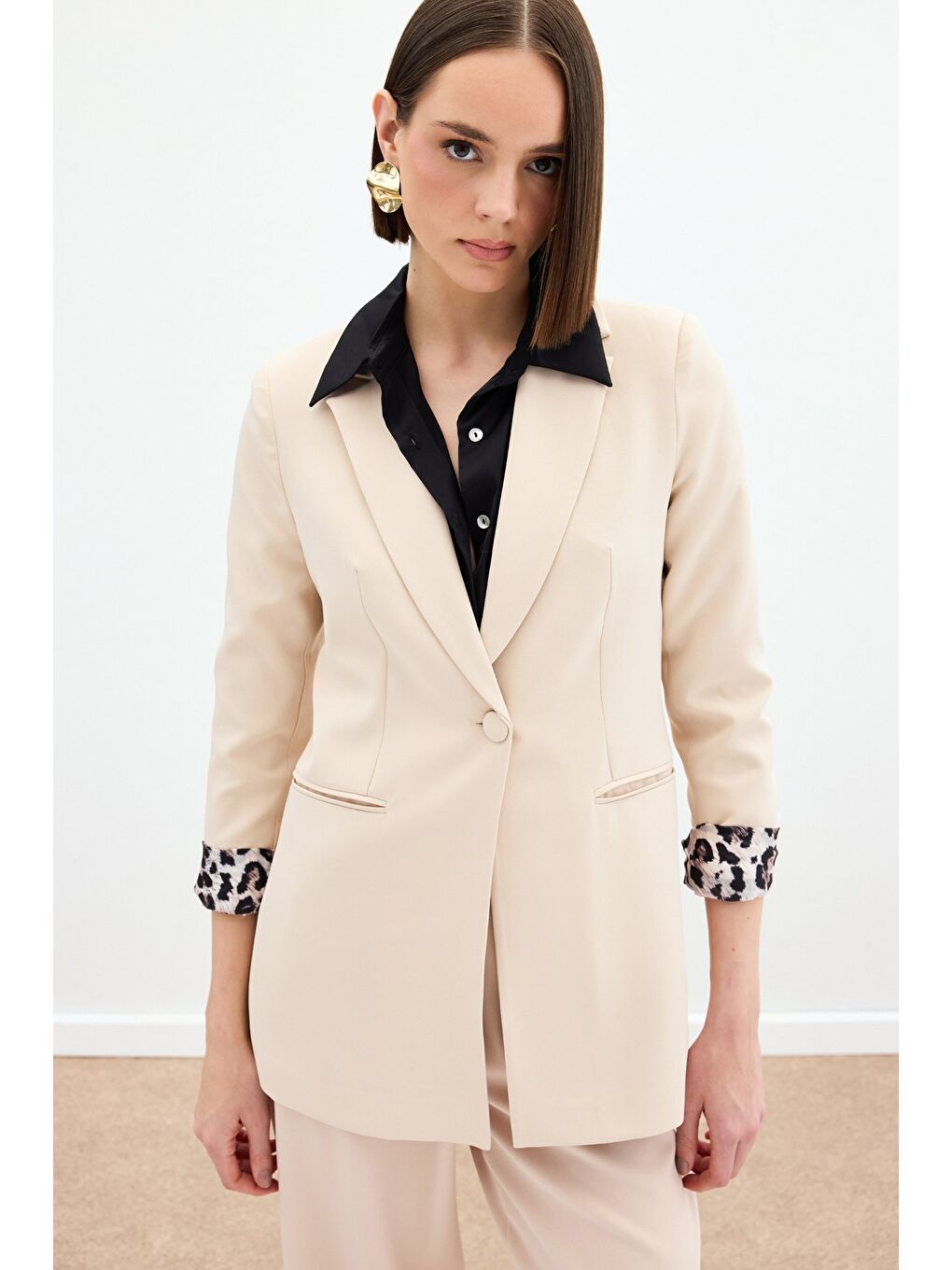 Mono Yaka Klasik Ceket - Bej-2