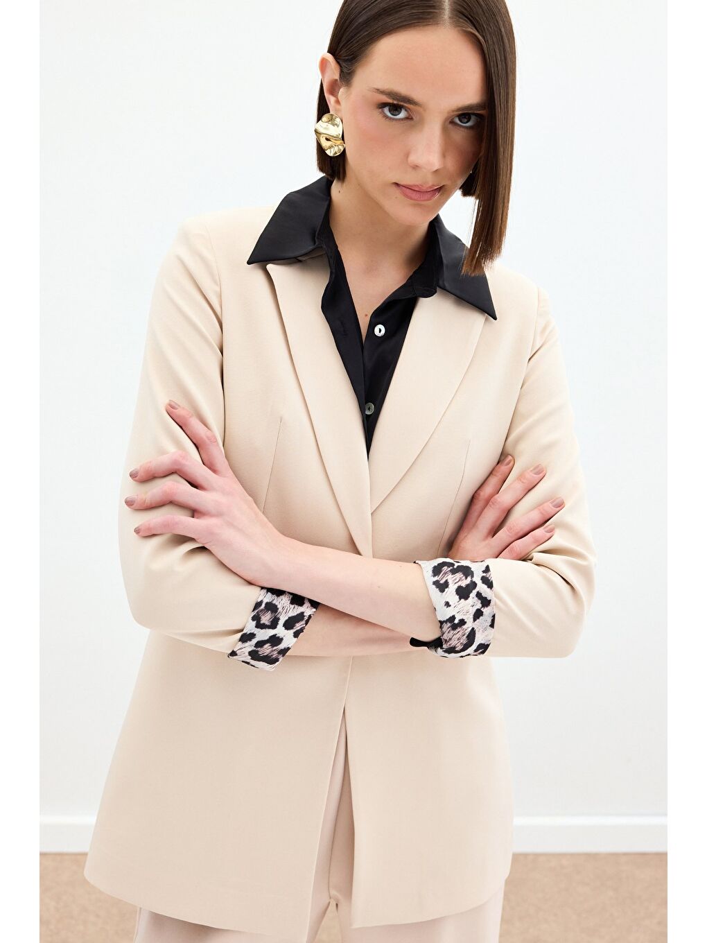 Mono Yaka Klasik Ceket - Bej-3