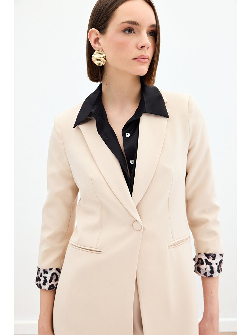 Mono Yaka Klasik Ceket - Bej-4