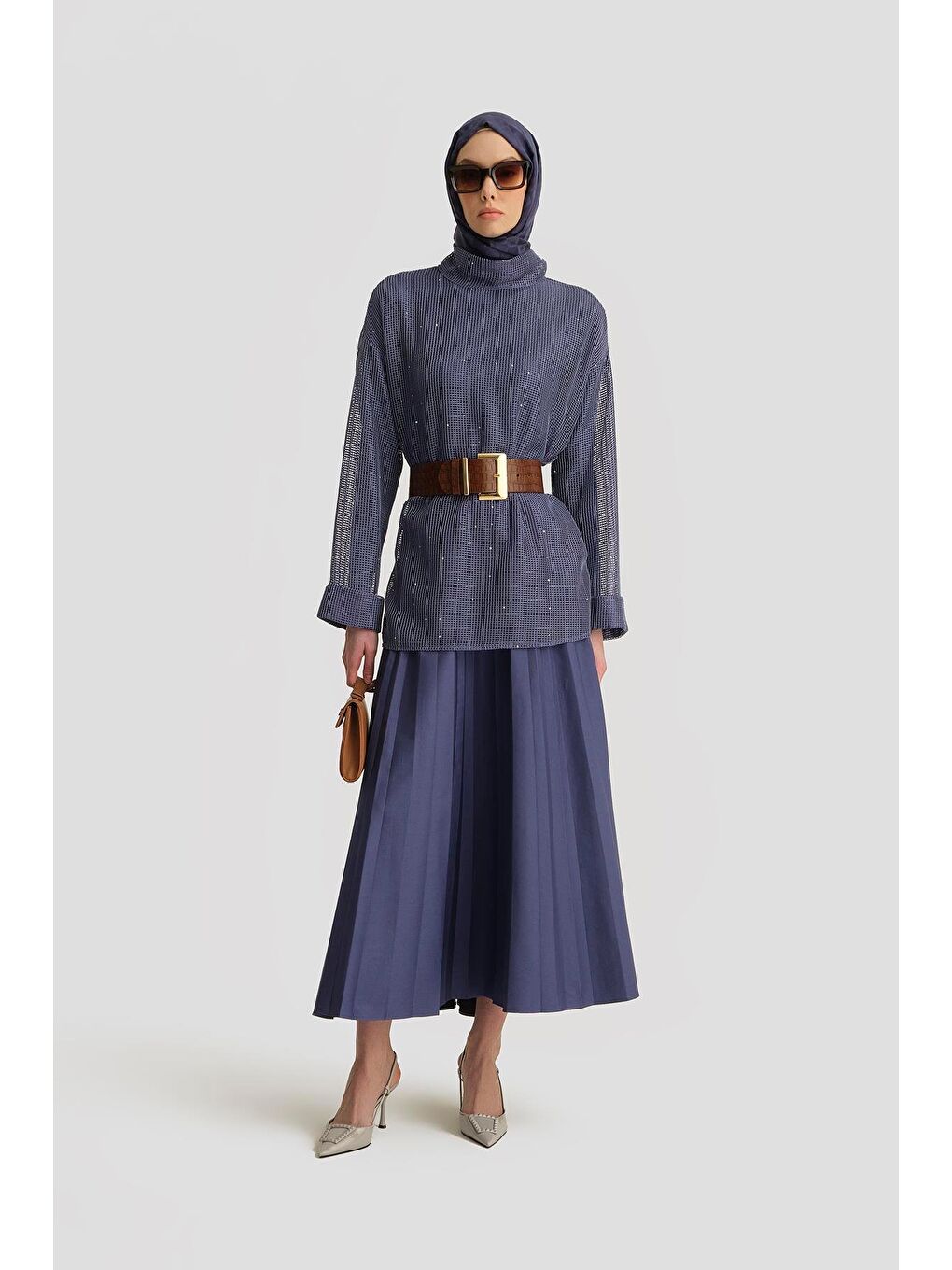 Mor Kemerli Uzun Kollu Kadın Bluz 25Y3700-2