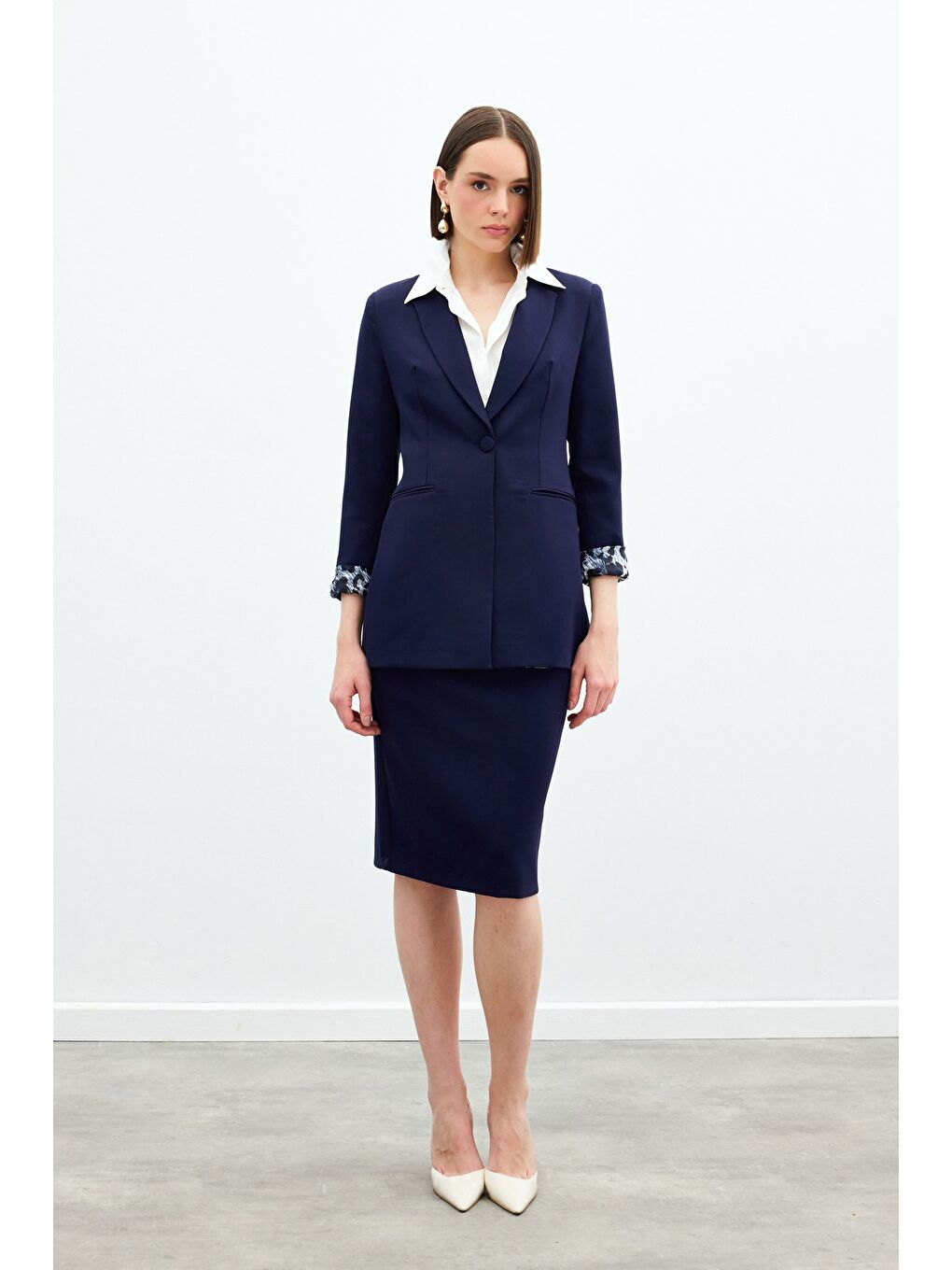 Mono Yaka Klasik Ceket - Lacivert-1