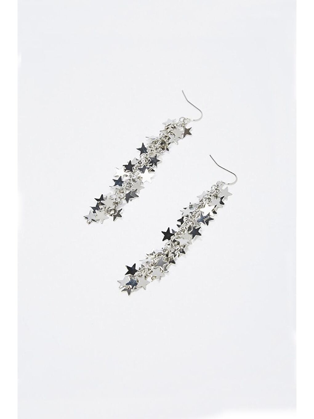 Gri Gümüş Renkli VIP Kaplamalı Yıldız Saçağı Sallantılı Kadın Küpe-2