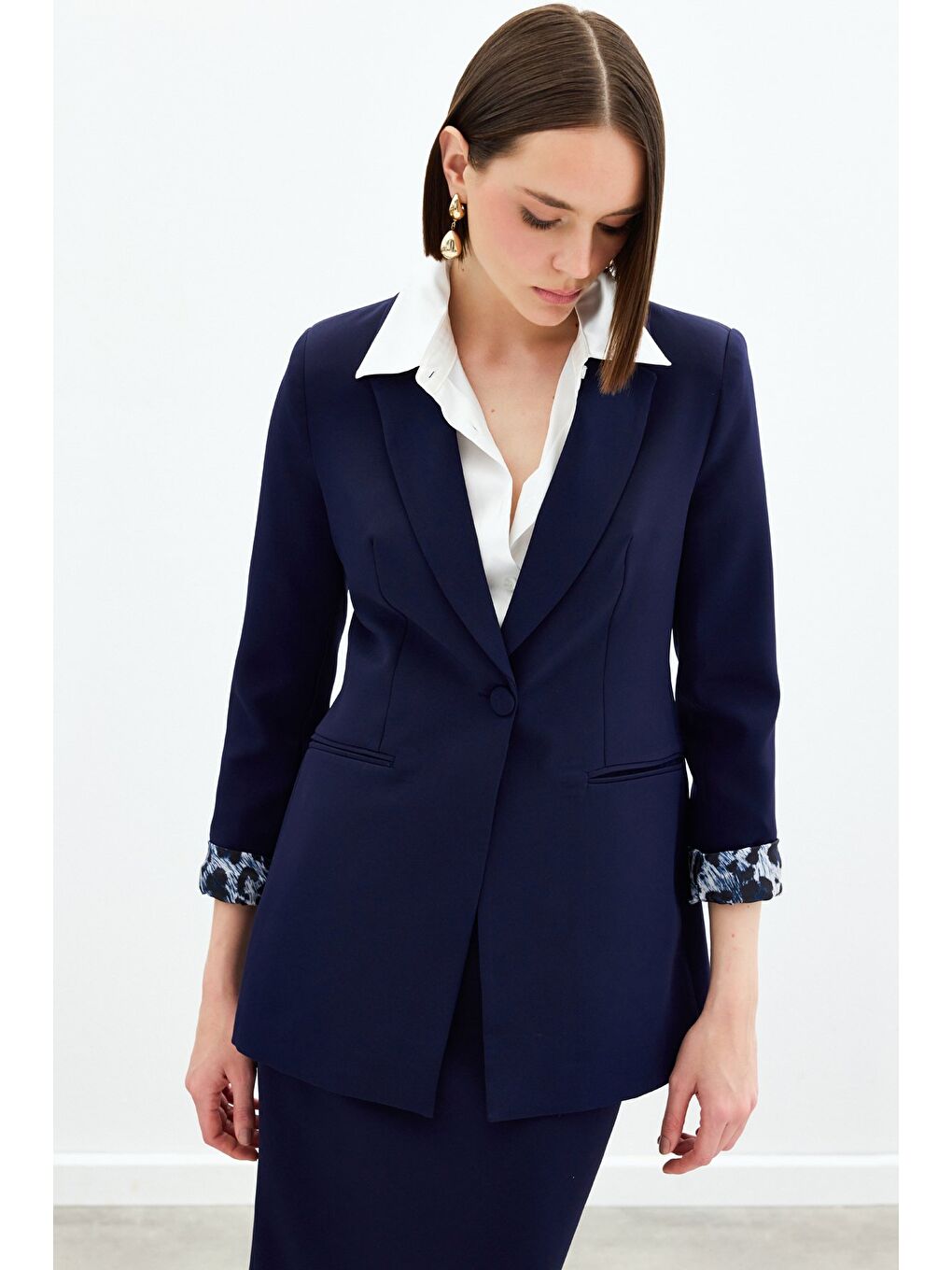 Mono Yaka Klasik Ceket - Lacivert-3