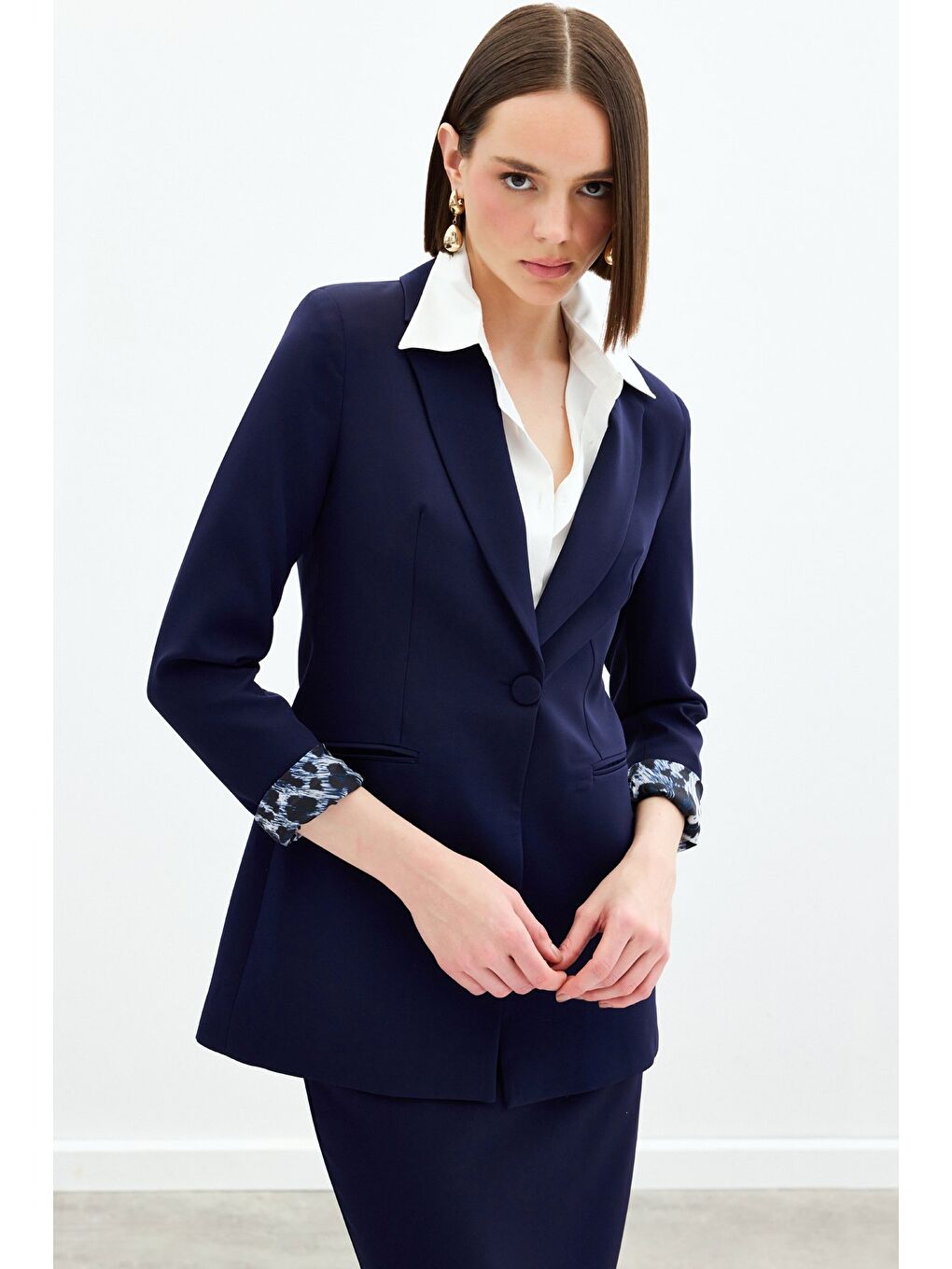 Mono Yaka Klasik Ceket - Lacivert-4