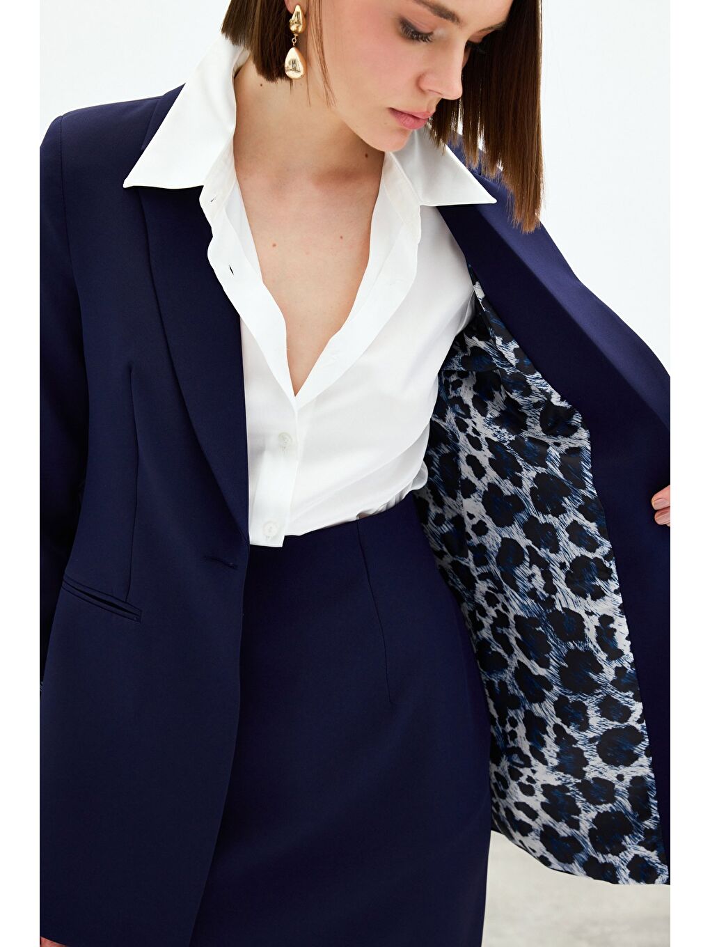 Mono Yaka Klasik Ceket - Lacivert-5