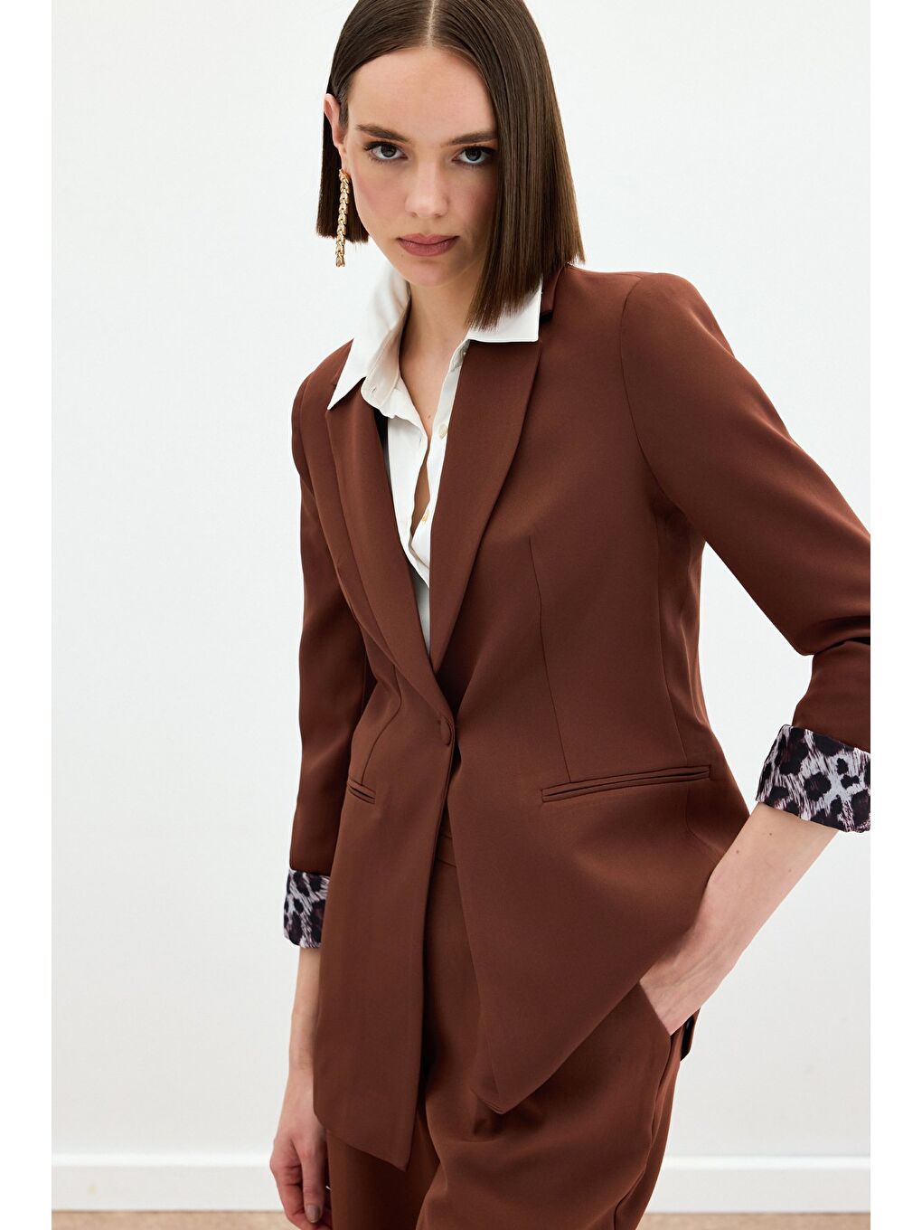 Kahverengi Mono Yaka Klasik Ceket - Kahve-2