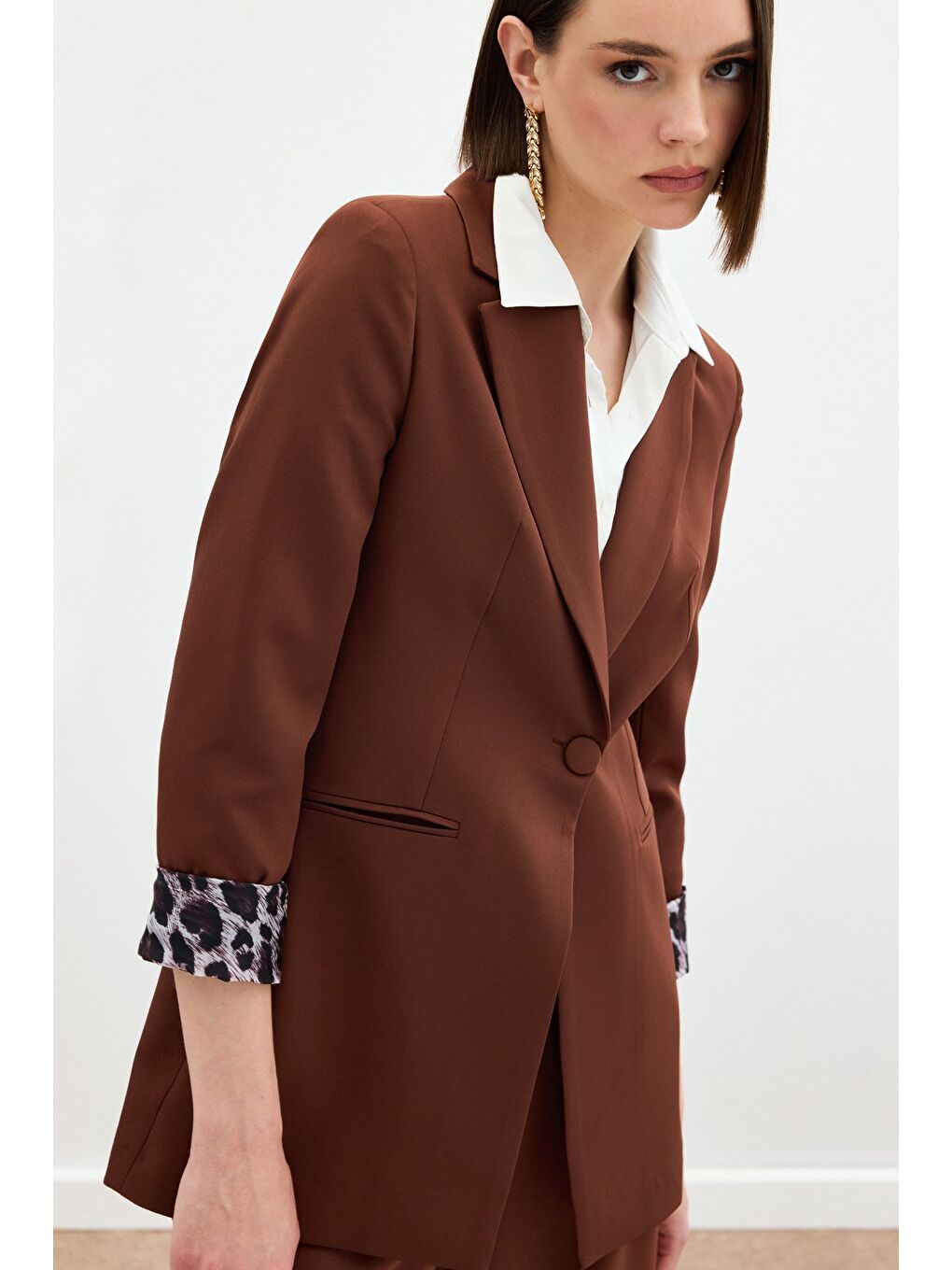 Kahverengi Mono Yaka Klasik Ceket - Kahve-3