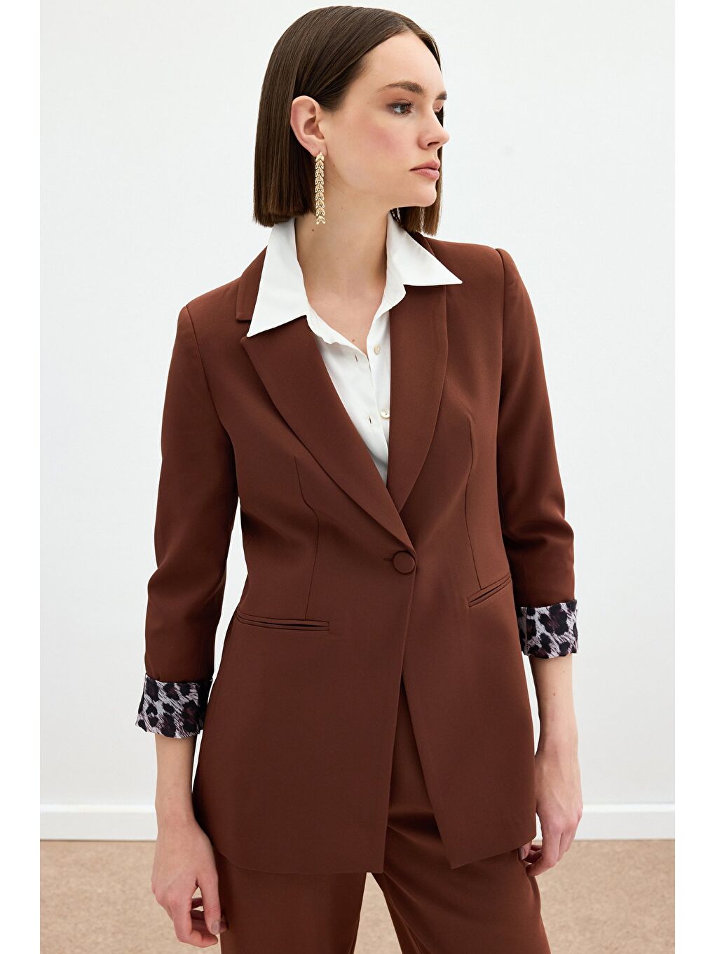 Kahverengi Mono Yaka Klasik Ceket - Kahve-6