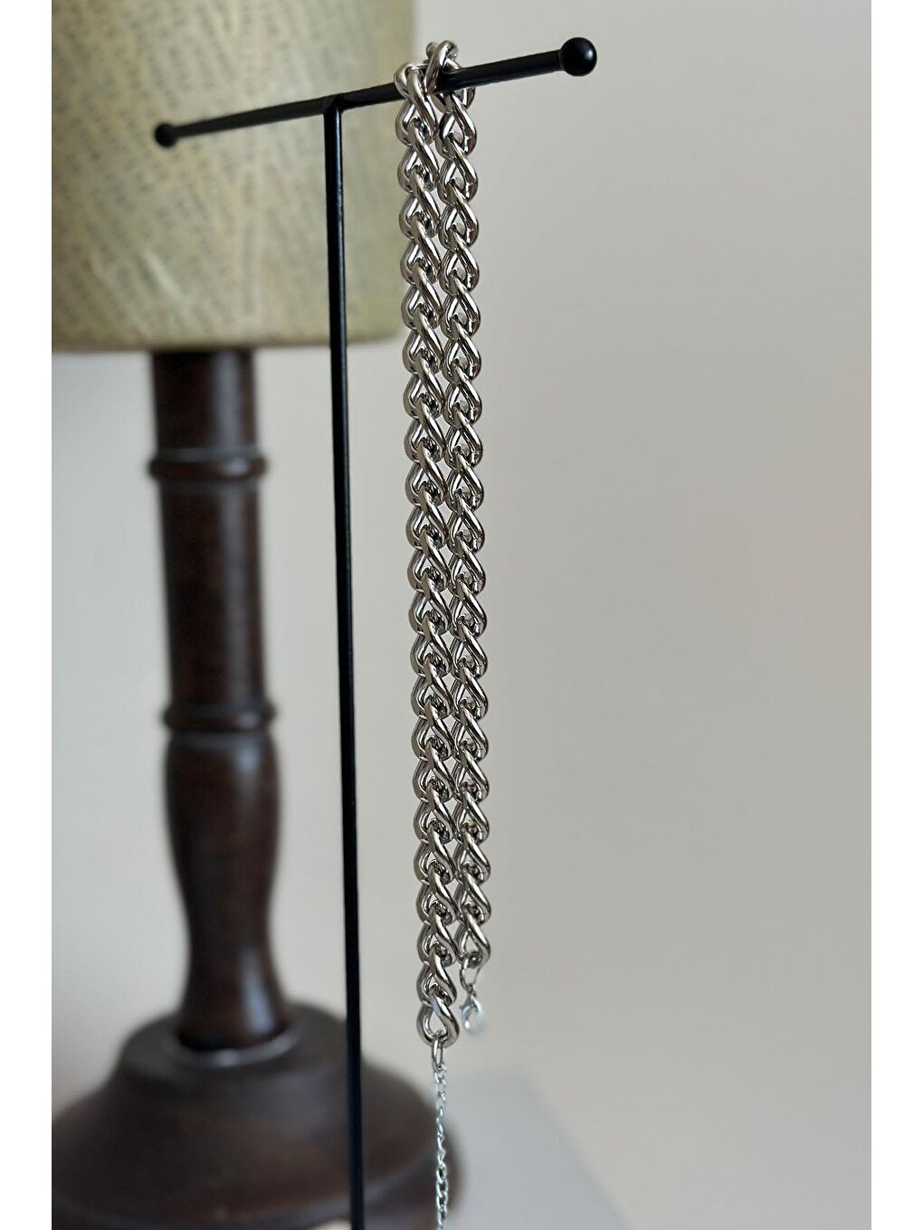 Gri Gümüş Kaplama Cadena Kalın Zincir Kolye-5